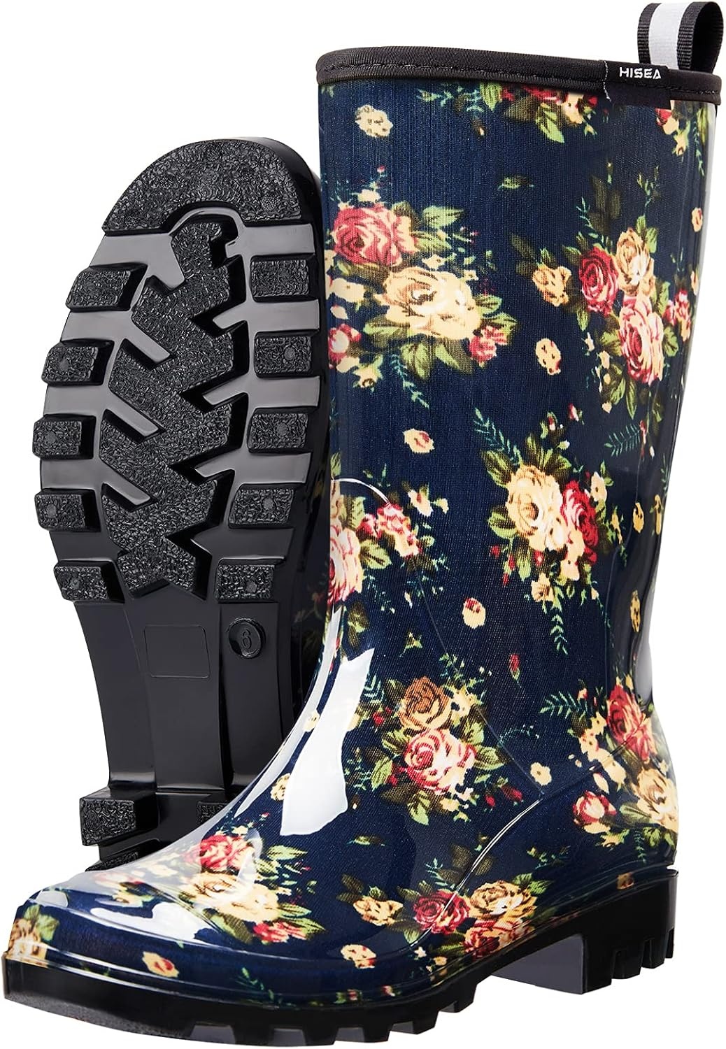 image:imageHISEA Womens Rain Boots Waterproof Mid Calf Garden Boots for WomenFloral Navy