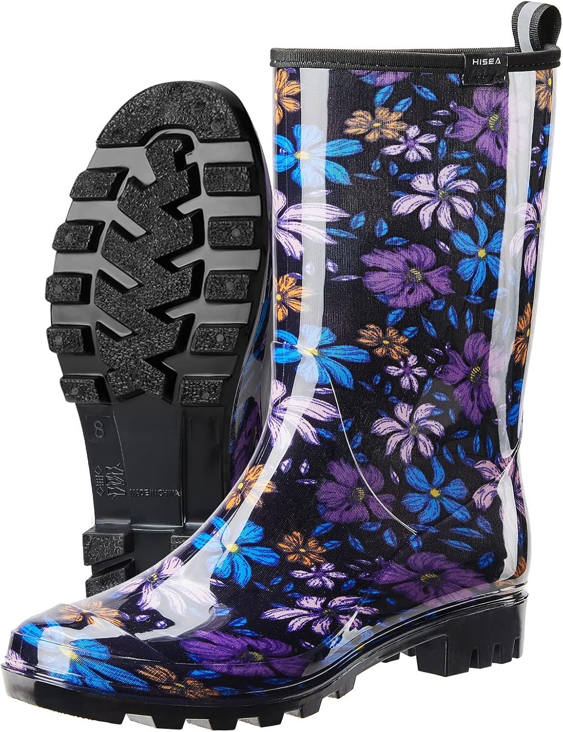 image:imageHISEA Womens Rain Boots Waterproof Mid Calf Garden Boots for WomenPurple Floral