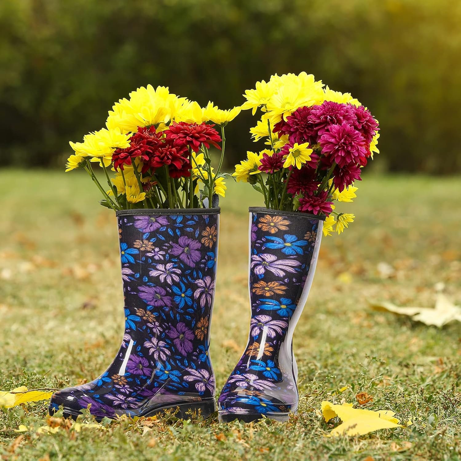image:imageHISEA Womens Rain Boots Waterproof Mid Calf Garden Boots for WomenPurple Floral