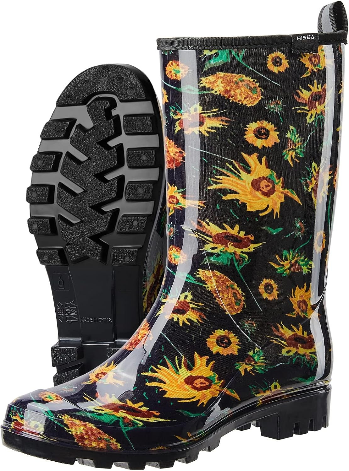 image:imageHISEA Womens Rain Boots Waterproof Mid Calf Garden Boots for WomenSunflower