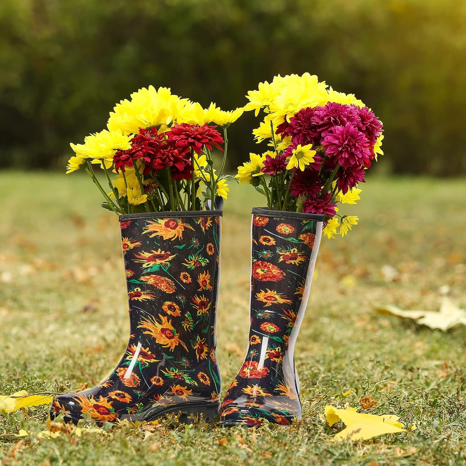 image:imageHISEA Womens Rain Boots Waterproof Mid Calf Garden Boots for WomenSunflower