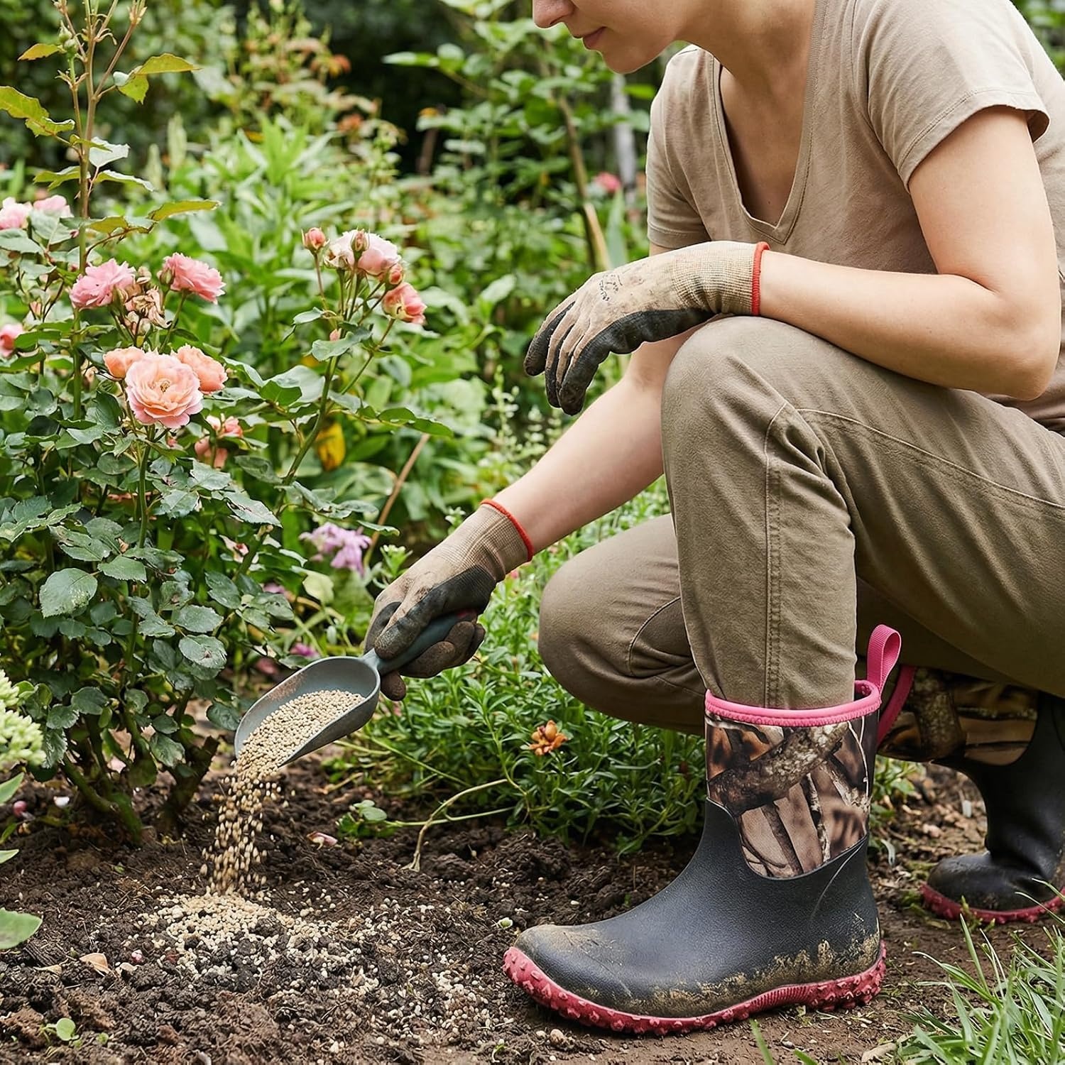 image:imageHISEA Womens Rubber Boots Waterproof Ankle Rain Boots Insulated Neoprene Mud Boots AntiSlip Outdoor Work Shoes for Hunting Gardening Farming Yard WorkingCamo