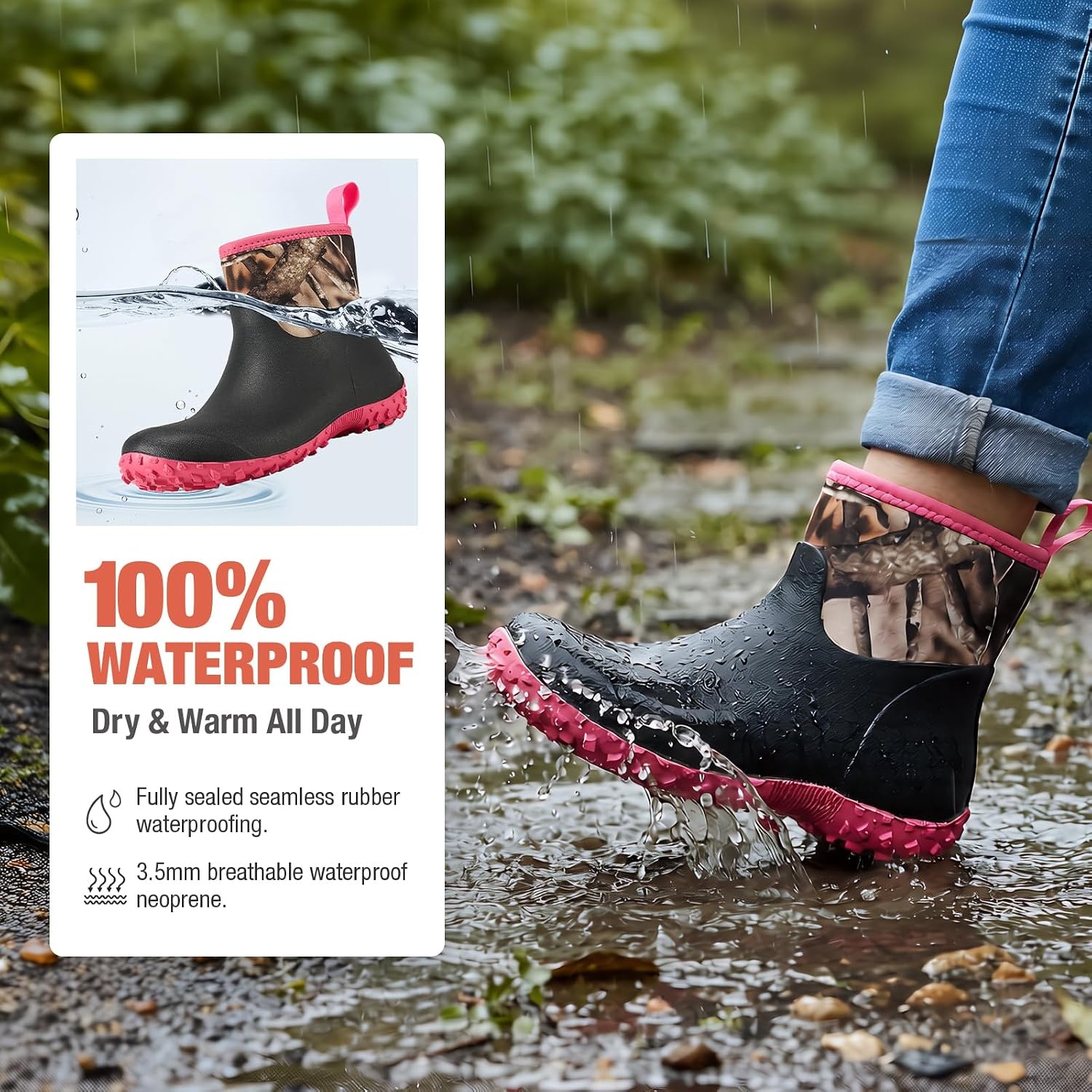 image:imageHISEA Womens Rubber Boots Waterproof Ankle Rain Boots Insulated Neoprene Mud Boots AntiSlip Outdoor Work Shoes for Hunting Gardening Farming Yard WorkingCamo