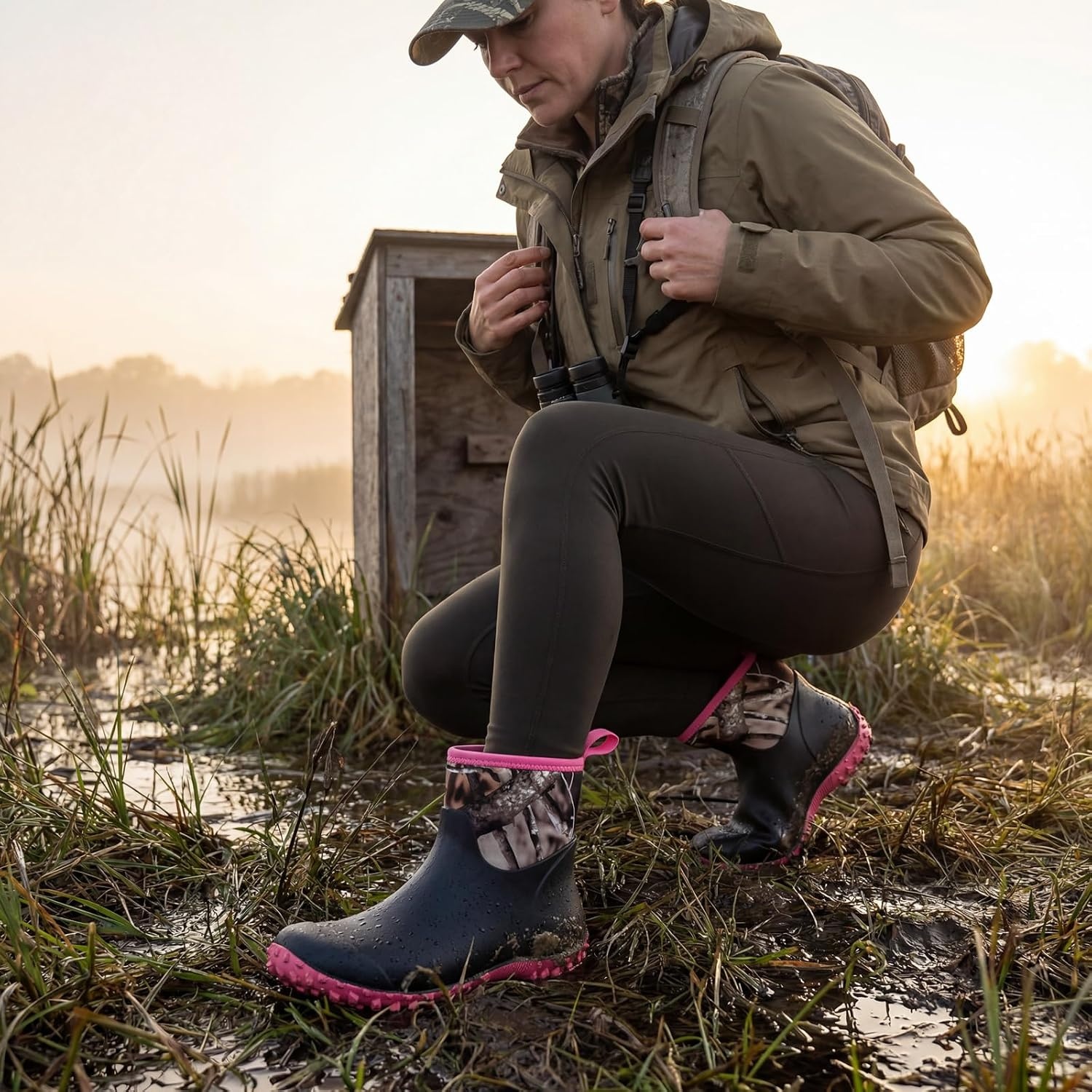 image:imageHISEA Womens Rubber Boots Waterproof Ankle Rain Boots Insulated Neoprene Mud Boots AntiSlip Outdoor Work Shoes for Hunting Gardening Farming Yard WorkingCamo