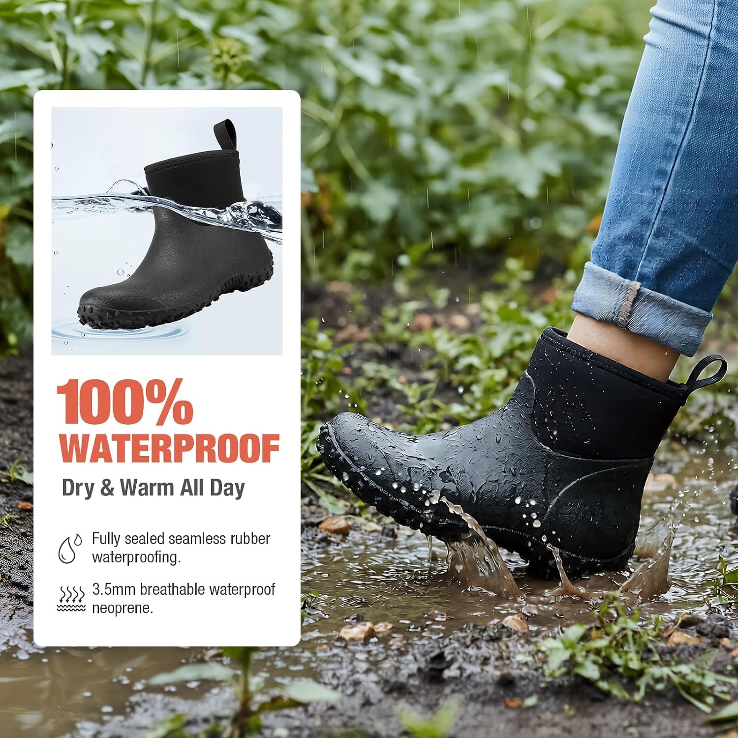image:imageHISEA Womens Rubber Boots Waterproof Ankle Rain Boots Insulated Neoprene Mud Boots AntiSlip Outdoor Work Shoes for Hunting Gardening Farming Yard WorkingBlack