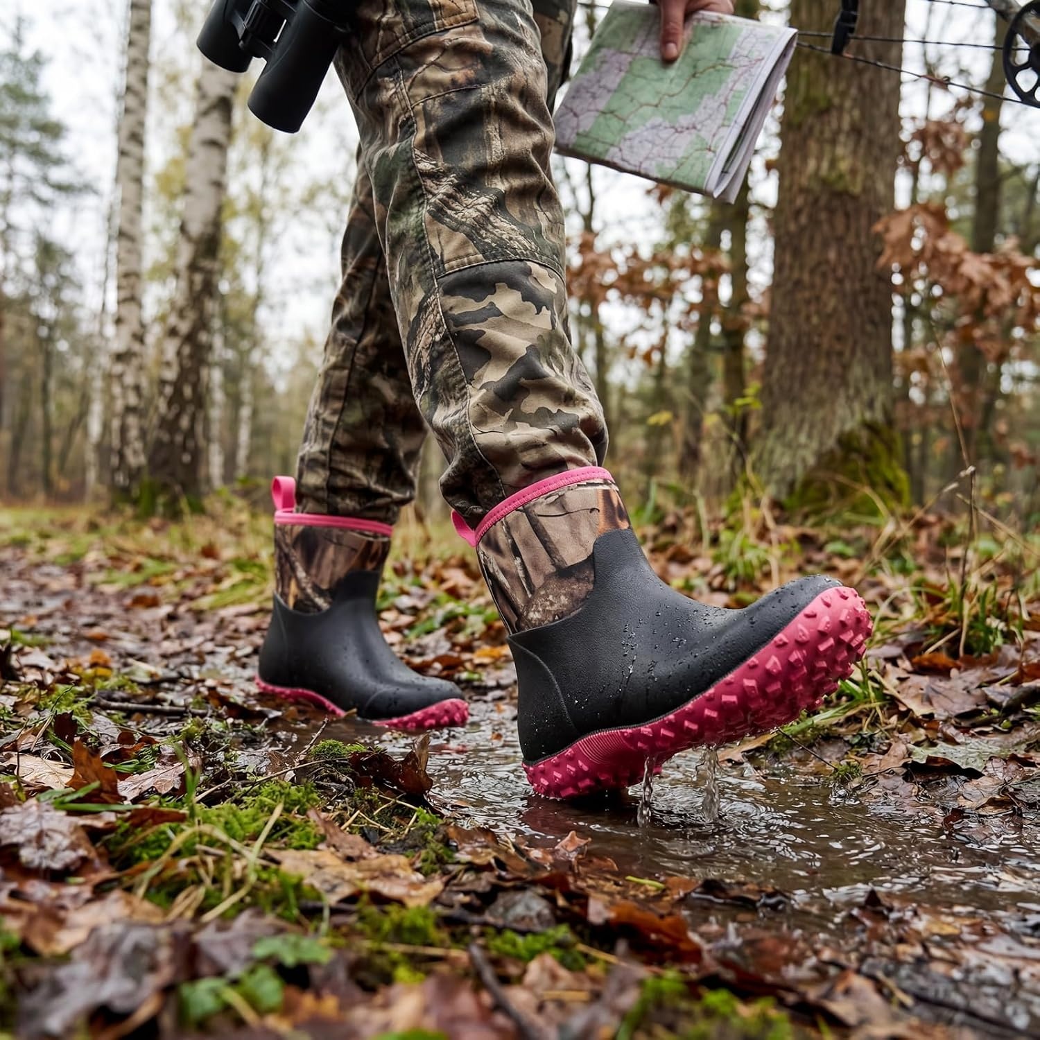 image:imageHISEA Womens Rubber Boots Waterproof Ankle Rain Boots Insulated Neoprene Mud Boots AntiSlip Outdoor Work Shoes for Hunting Gardening Farming Yard WorkingCamo