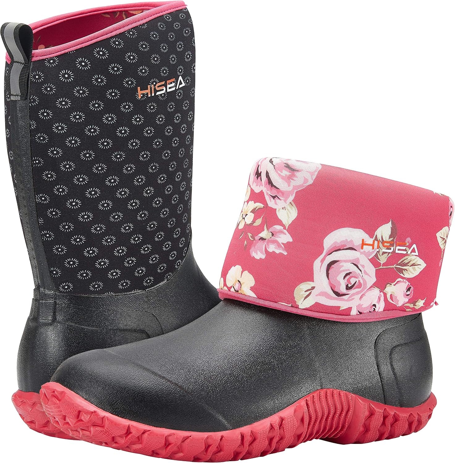 image:imageHISEA Womens Rubber Garden Boots Waterproof Insulated Yard Gardening Shoes Mid Height for Mud Working OutdoorBlack Dot