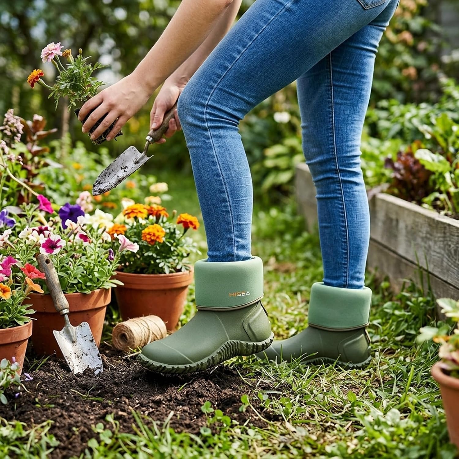 image:imageHISEA Womens Rubber Garden Boots Waterproof Insulated Yard Gardening Shoes Mid Height for Mud Working OutdoorGreen