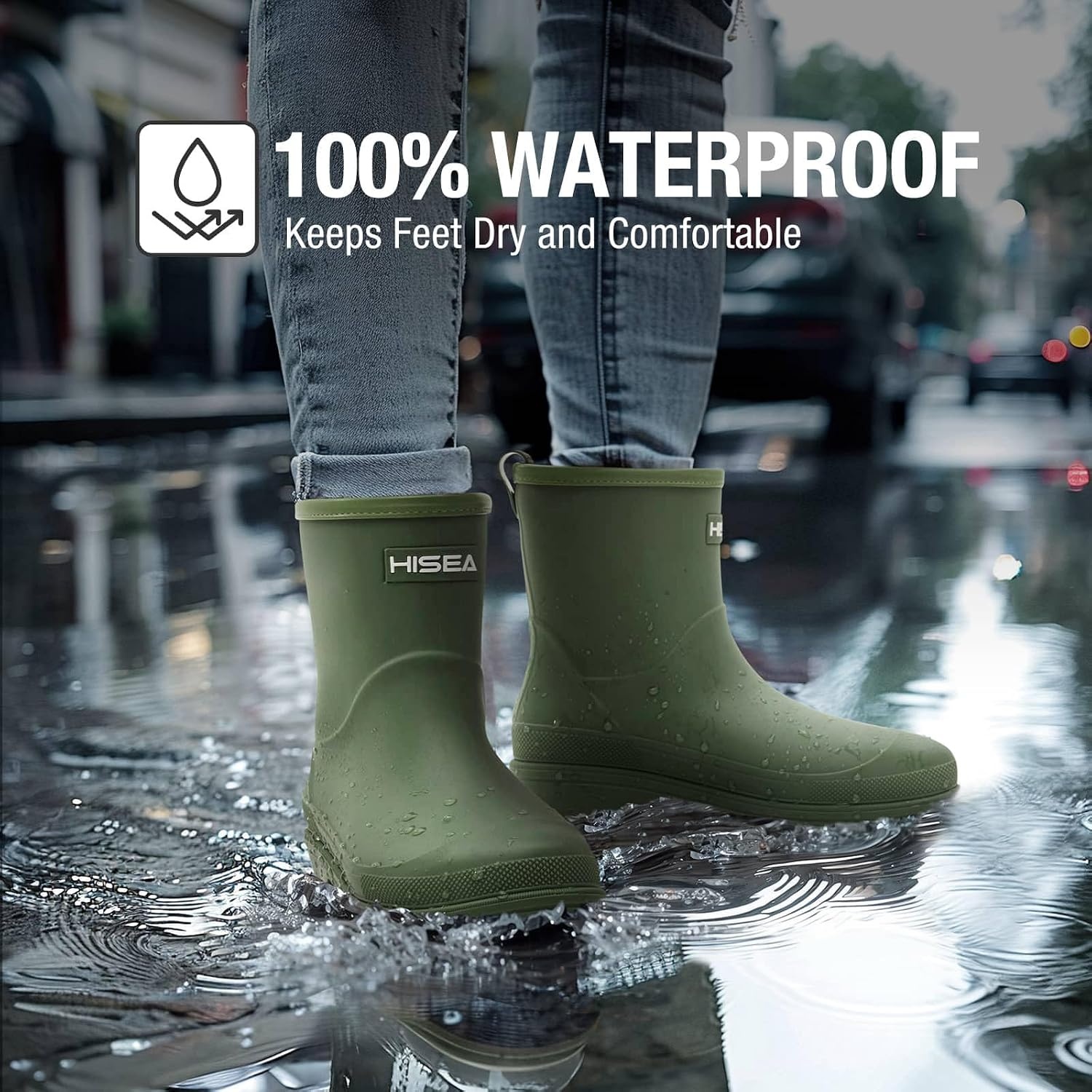 image:imageHISEA Womens Rubber Rain Boots Waterproof Short Chelsea Boots for Garden Outdoor