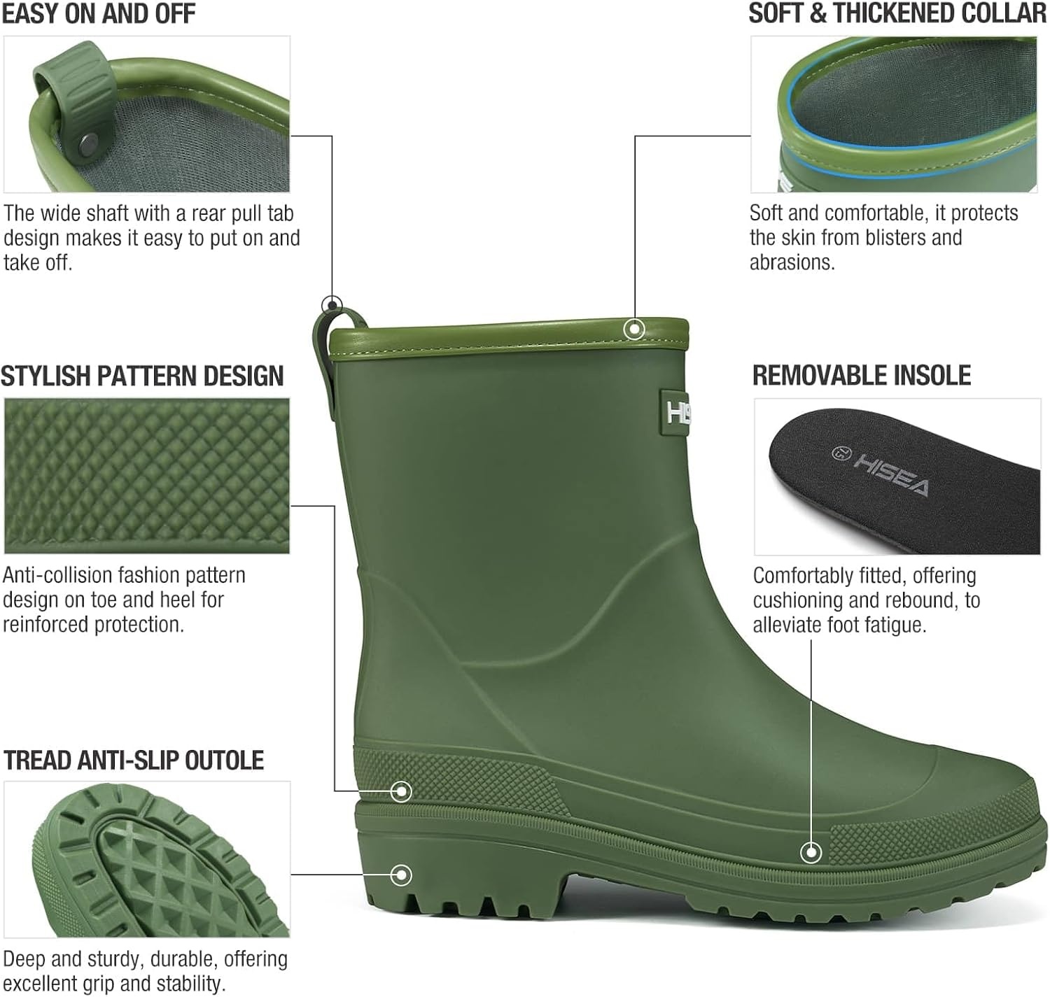 image:imageHISEA Womens Rubber Rain Boots Waterproof Short Chelsea Boots for Garden Outdoor