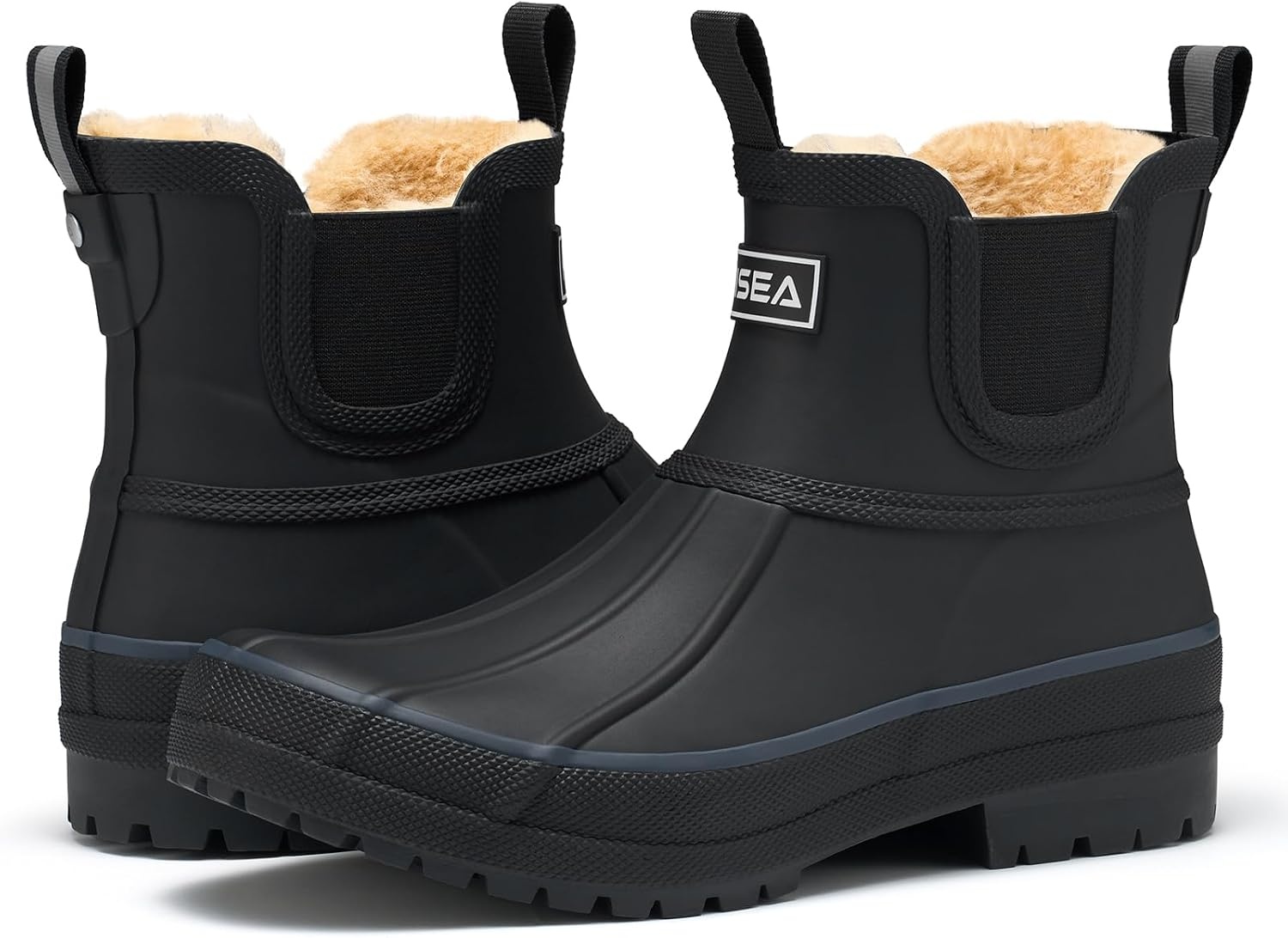 image:imageHISEA Womens Saltwater Winter Rain Boots Waterproof Duck Chelsea Lined Outdoor Garden BootBlack