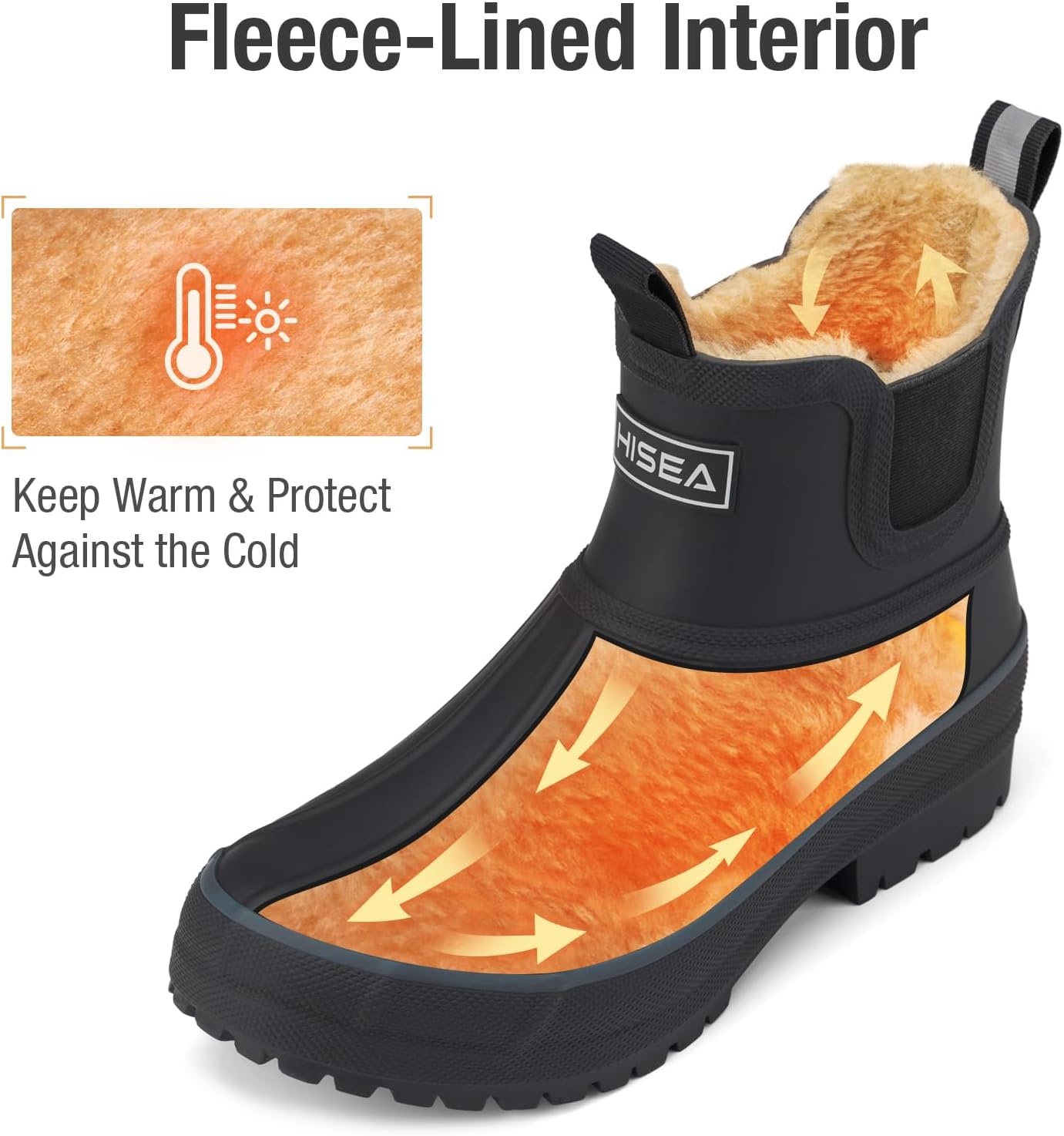 image:imageHISEA Womens Saltwater Winter Rain Boots Waterproof Duck Chelsea Lined Outdoor Garden BootBlack