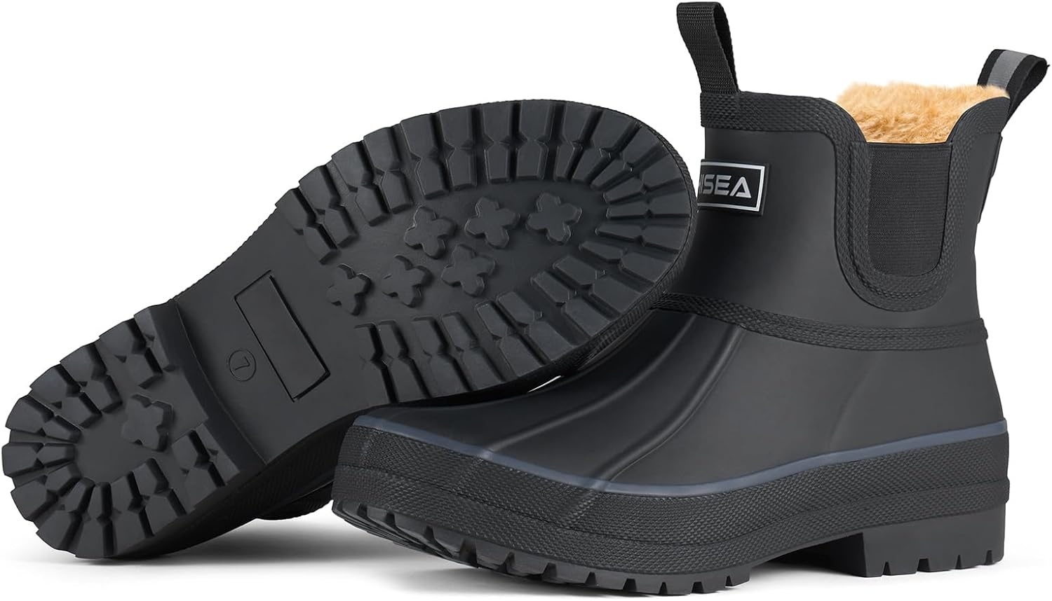 image:imageHISEA Womens Saltwater Winter Rain Boots Waterproof Duck Chelsea Lined Outdoor Garden BootBlack