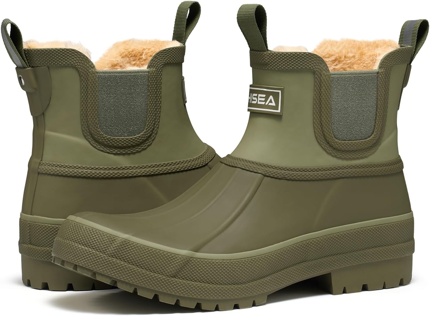 image:imageHISEA Womens Saltwater Winter Rain Boots Waterproof Duck Chelsea Lined Outdoor Garden BootOlive Green