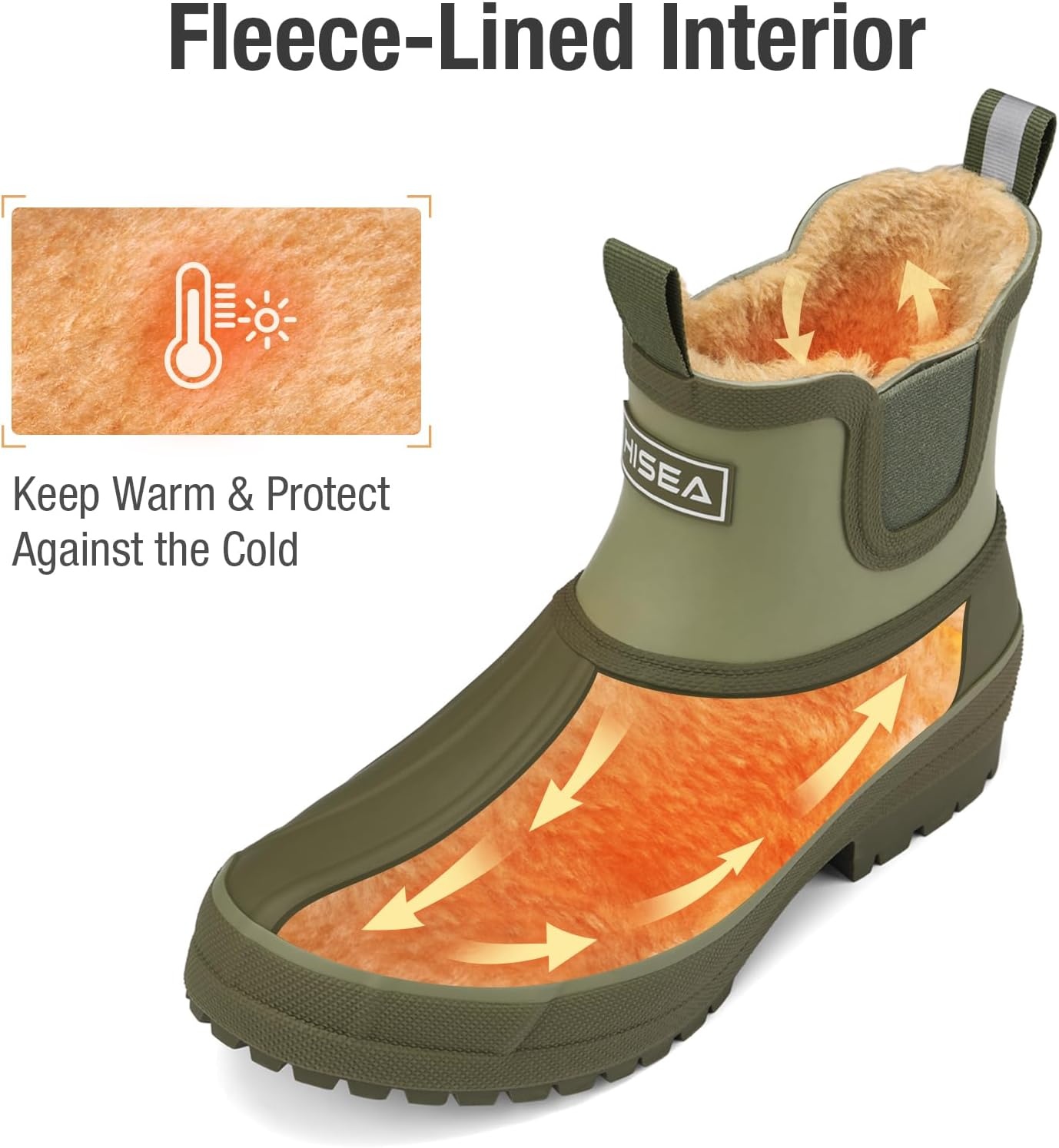 image:imageHISEA Womens Saltwater Winter Rain Boots Waterproof Duck Chelsea Lined Outdoor Garden BootOlive Green