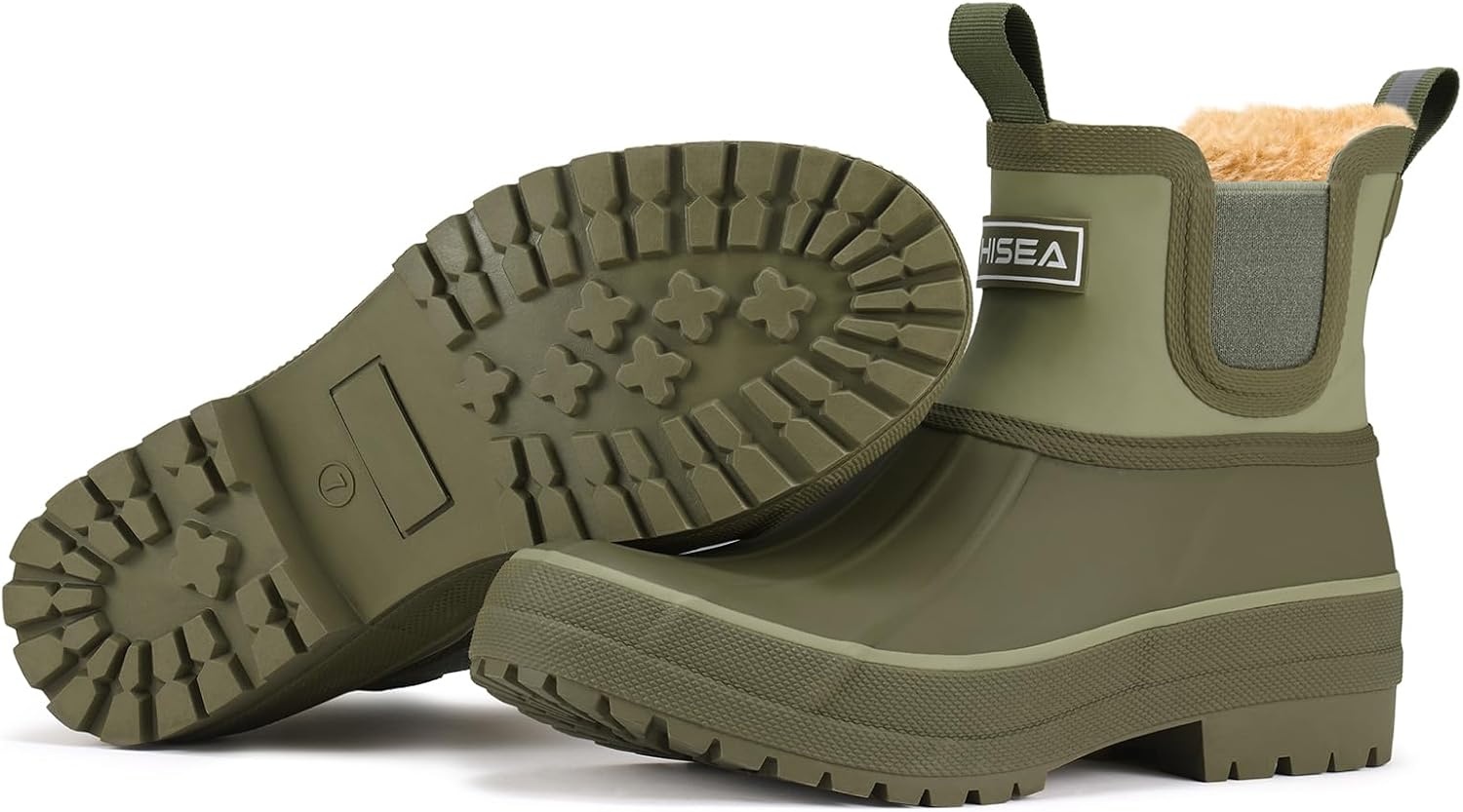 image:imageHISEA Womens Saltwater Winter Rain Boots Waterproof Duck Chelsea Lined Outdoor Garden BootOlive Green