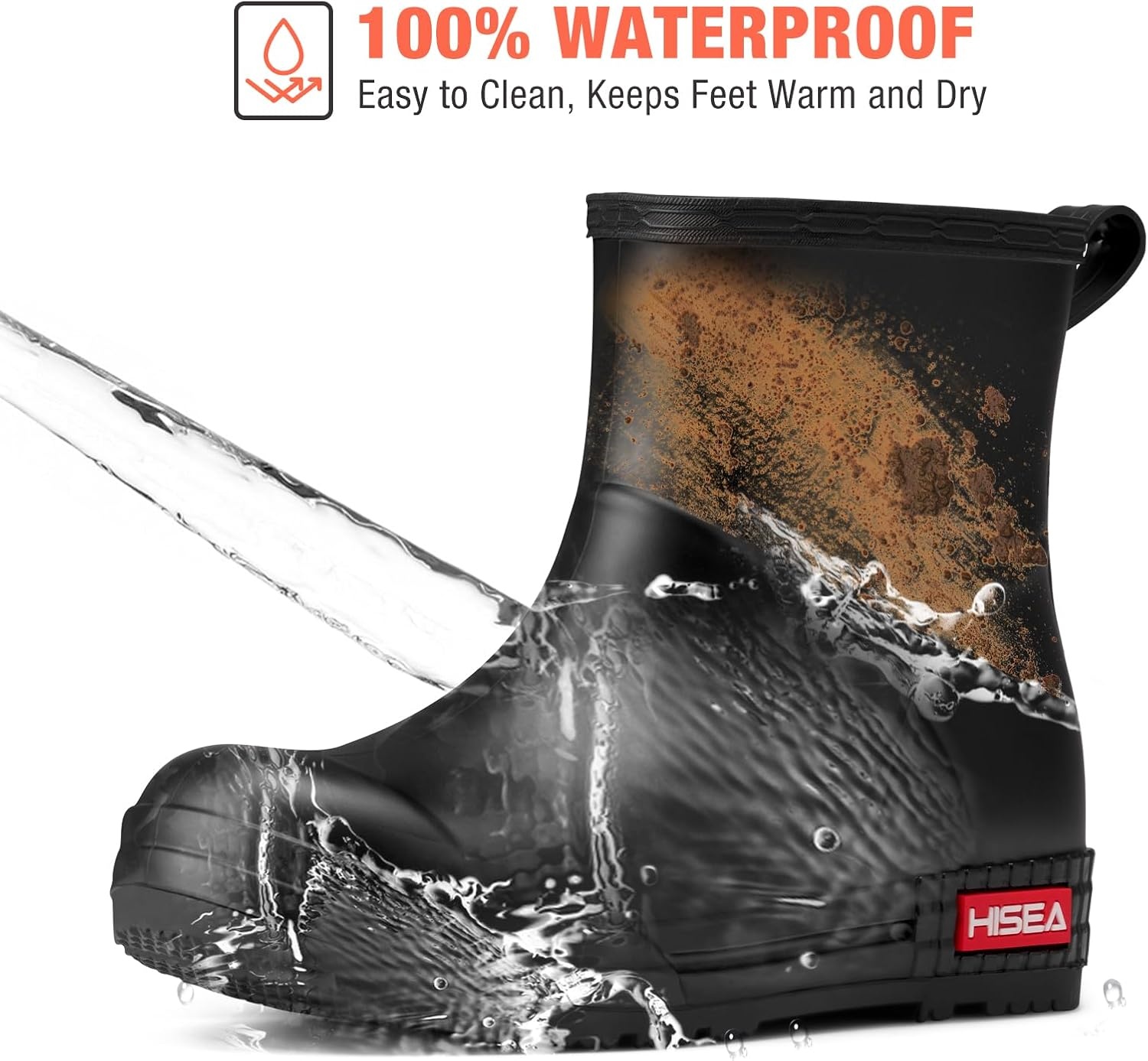 image:imageHISEA Womens Short Chelsea Boots Ankle Rubber Rain Boots for Garden WaterproofBlack