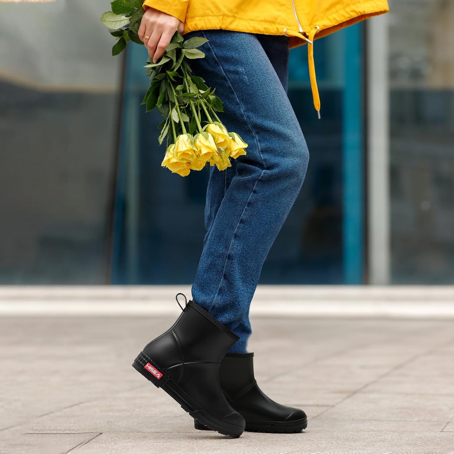 image:imageHISEA Womens Short Chelsea Boots Ankle Rubber Rain Boots for Garden WaterproofBlack