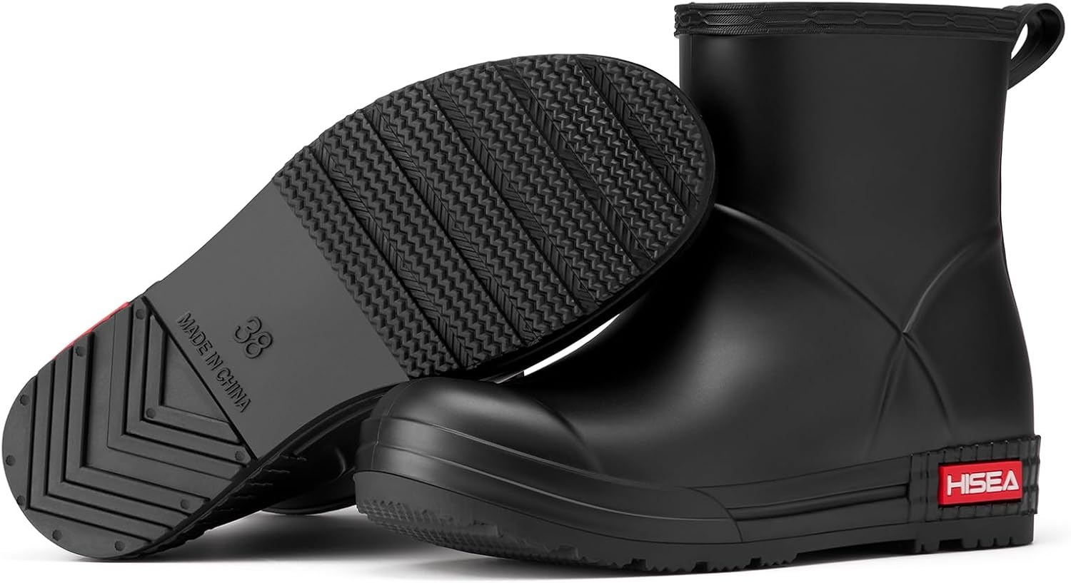 image:imageHISEA Womens Short Chelsea Boots Ankle Rubber Rain Boots for Garden WaterproofBlack