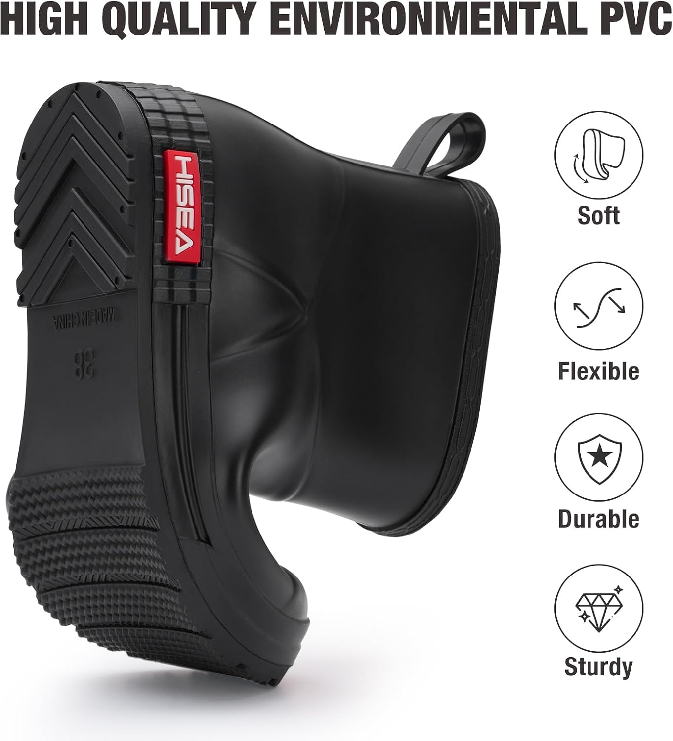 image:imageHISEA Womens Short Chelsea Boots Ankle Rubber Rain Boots for Garden WaterproofBlack