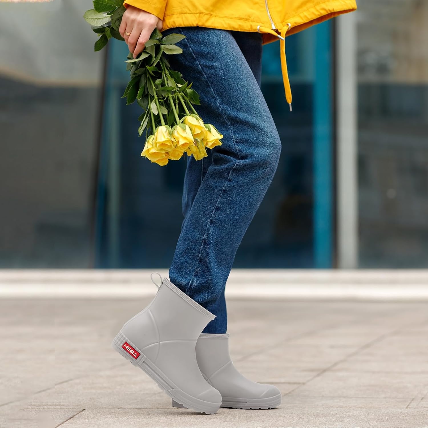 image:imageHISEA Womens Short Chelsea Boots Ankle Rubber Rain Boots for Garden WaterproofGrey