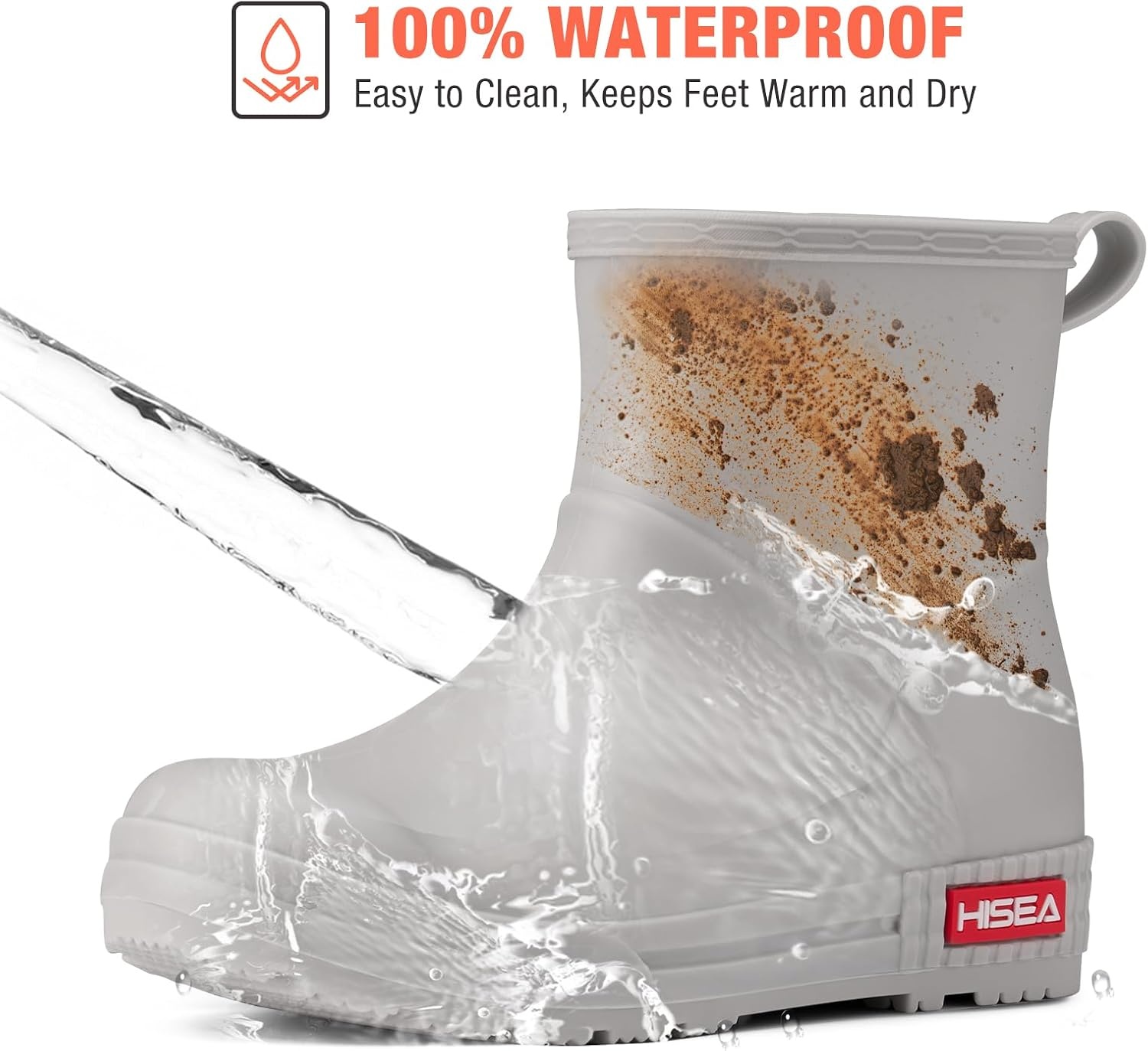 image:imageHISEA Womens Short Chelsea Boots Ankle Rubber Rain Boots for Garden WaterproofGrey