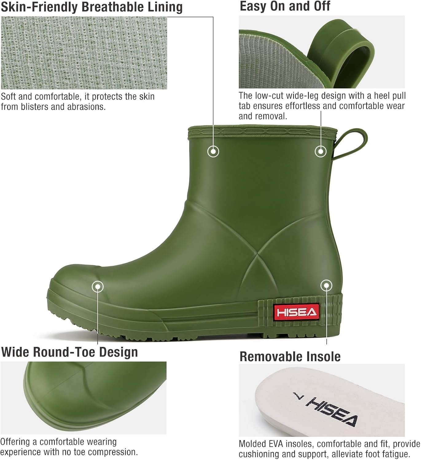 image:imageHISEA Womens Short Chelsea Boots Ankle Rubber Rain Boots for Garden WaterproofLight Green