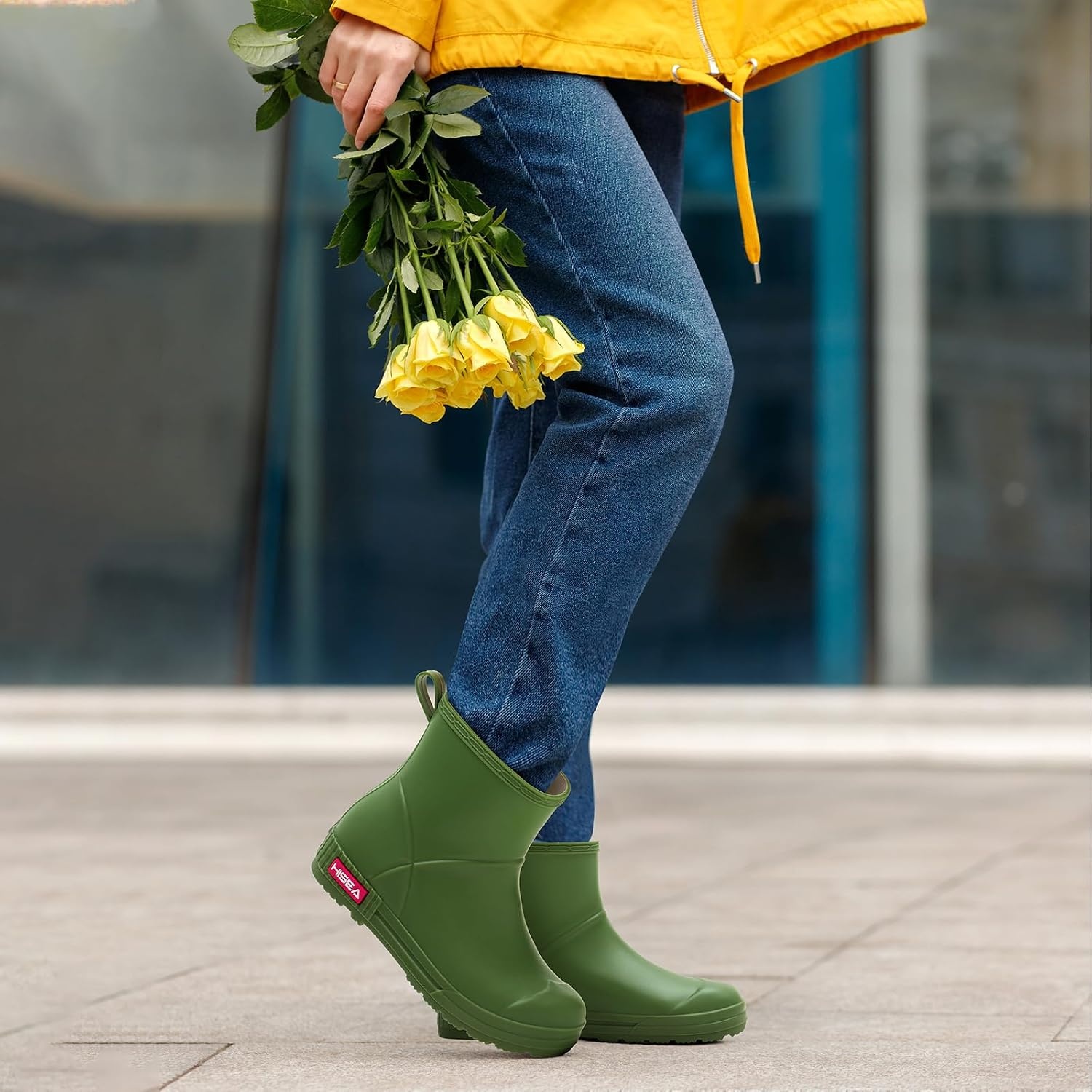 image:imageHISEA Womens Short Chelsea Boots Ankle Rubber Rain Boots for Garden WaterproofLight Green