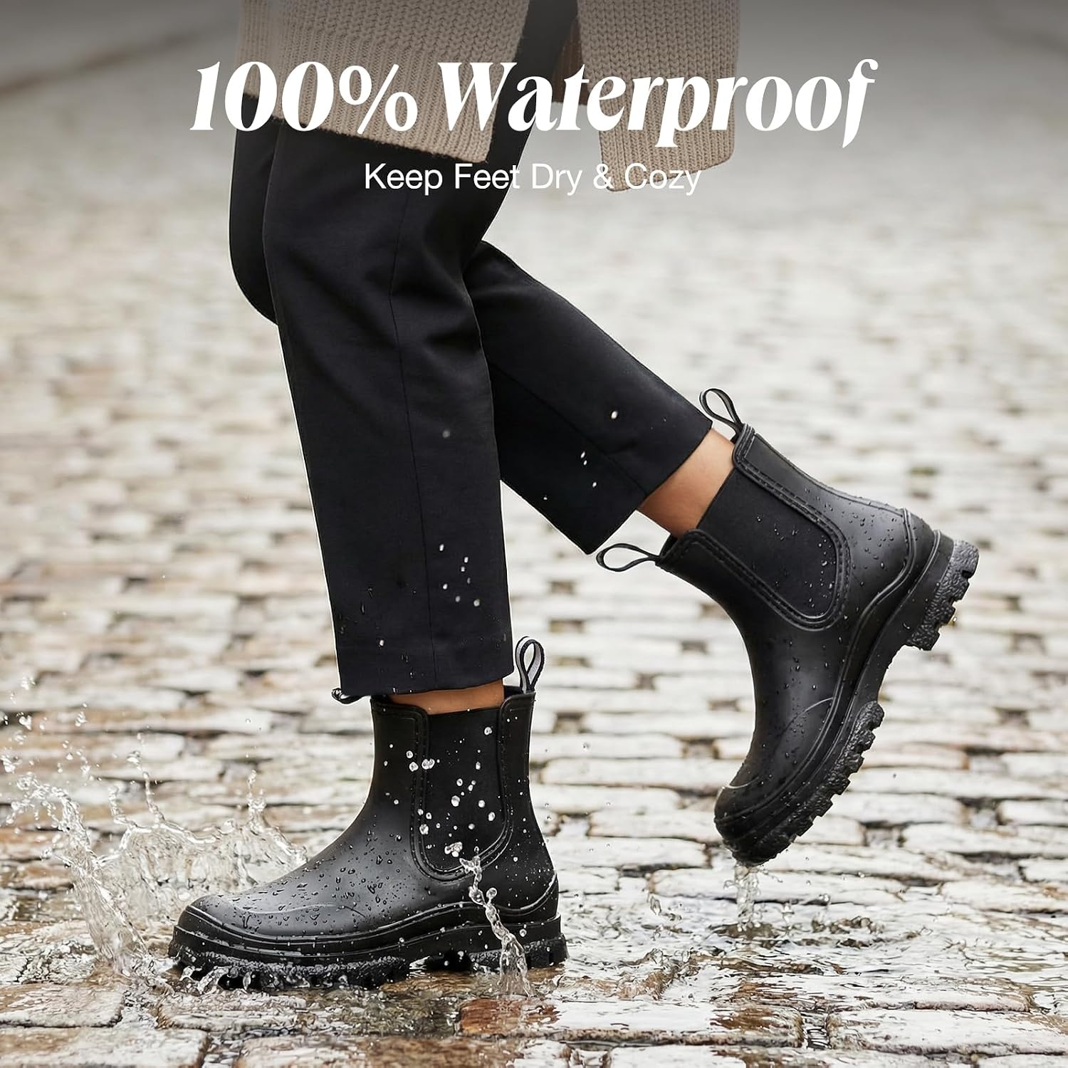 image:imageHISEA Womens Short Rain Boots Lightweight Waterproof Chelsea Garden Shoes SlipOn Ankle Booties for Farming Yard amp Mud NonSlip Outdoor Working ShoesBlack
