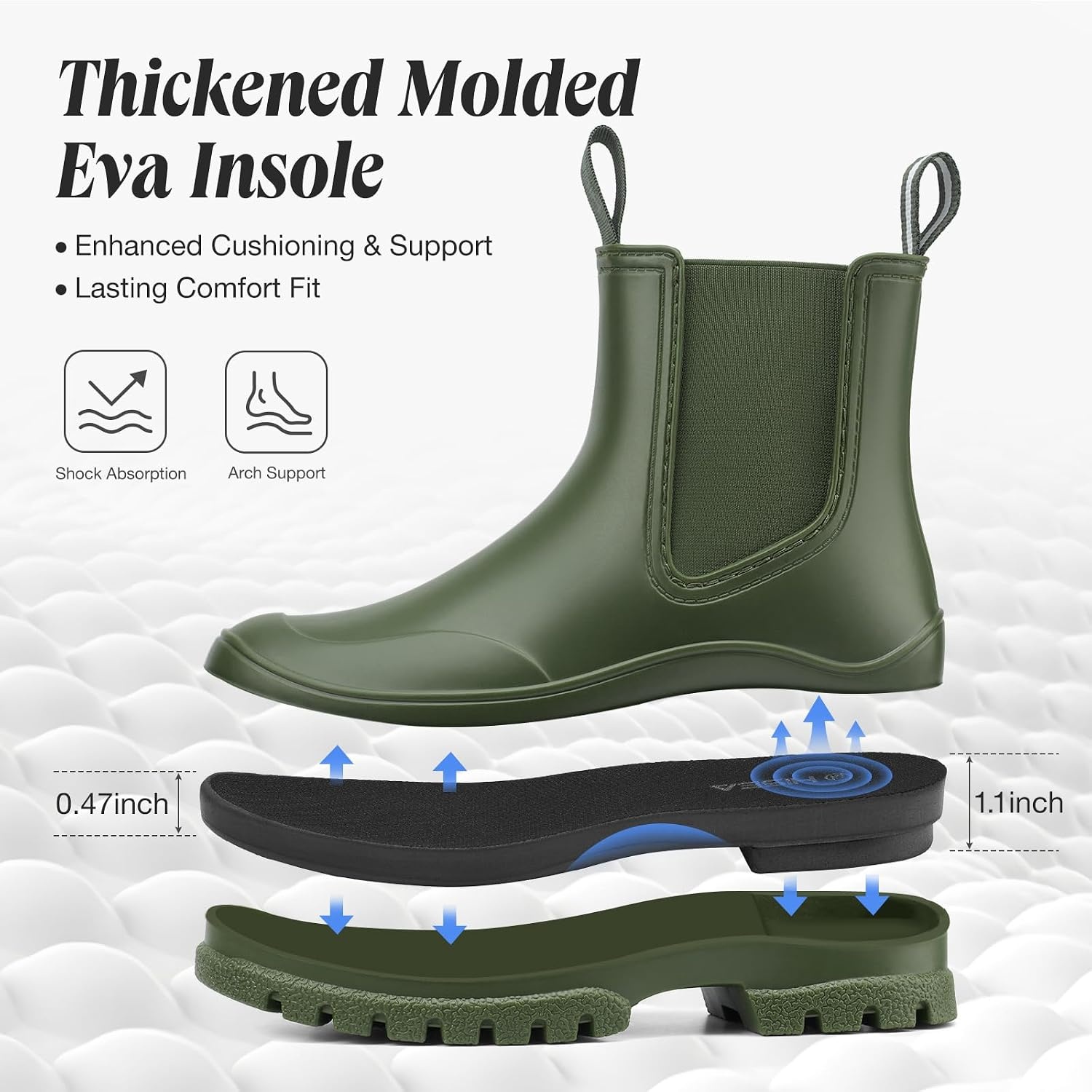 image:imageHISEA Womens Short Rain Boots Lightweight Waterproof Chelsea Garden Shoes SlipOn Ankle Booties for Farming Yard amp Mud NonSlip Outdoor Working ShoesGreen
