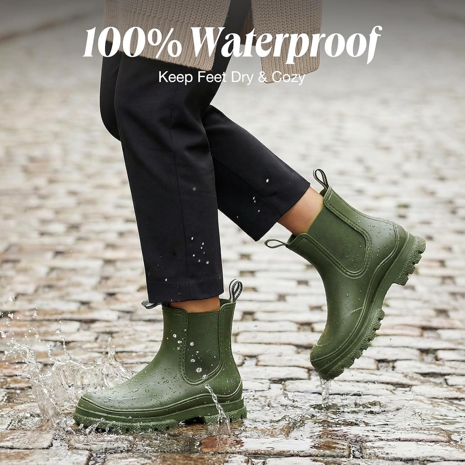 image:imageHISEA Womens Short Rain Boots Lightweight Waterproof Chelsea Garden Shoes SlipOn Ankle Booties for Farming Yard amp Mud NonSlip Outdoor Working ShoesGreen