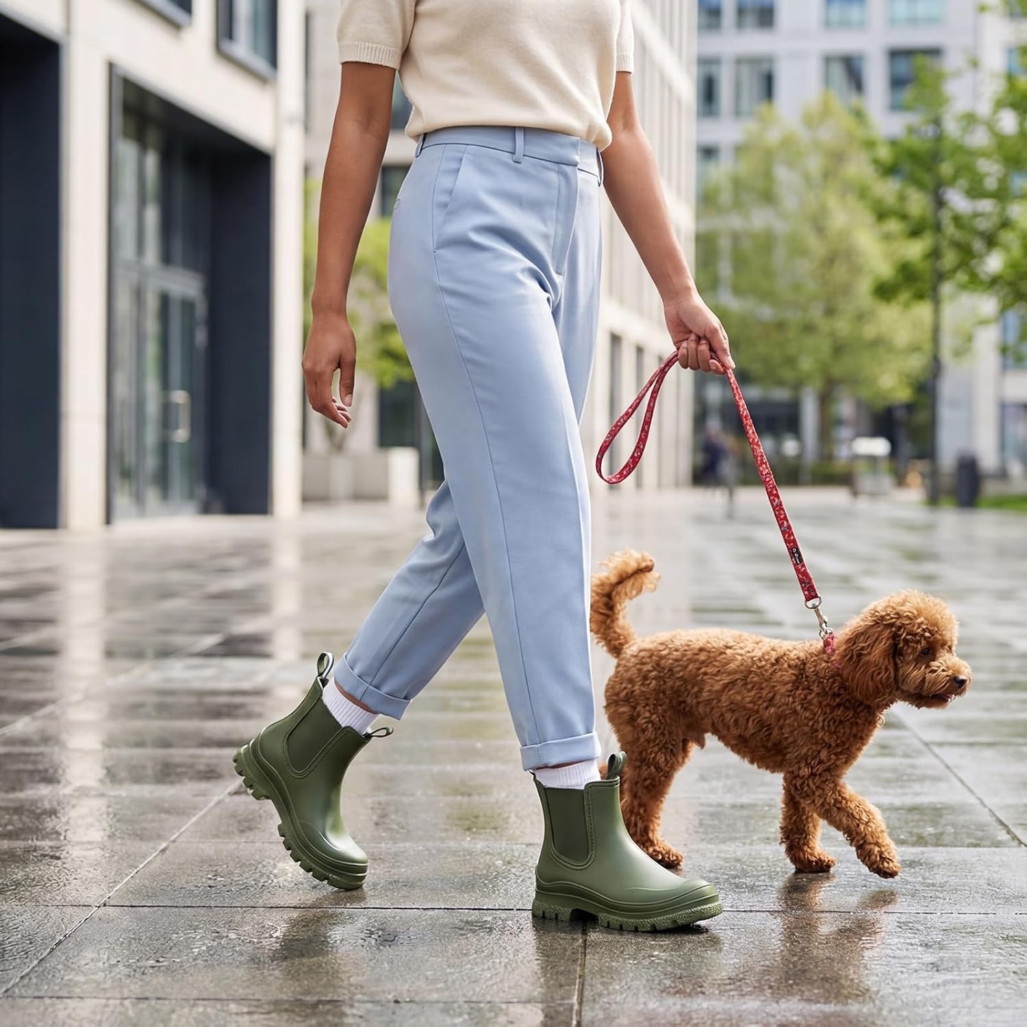 image:imageHISEA Womens Short Rain Boots Lightweight Waterproof Chelsea Garden Shoes SlipOn Ankle Booties for Farming Yard amp Mud NonSlip Outdoor Working ShoesGreen