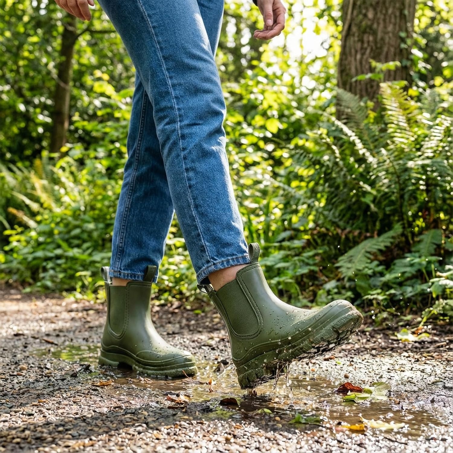 image:imageHISEA Womens Short Rain Boots Lightweight Waterproof Chelsea Garden Shoes SlipOn Ankle Booties for Farming Yard amp Mud NonSlip Outdoor Working ShoesGreen