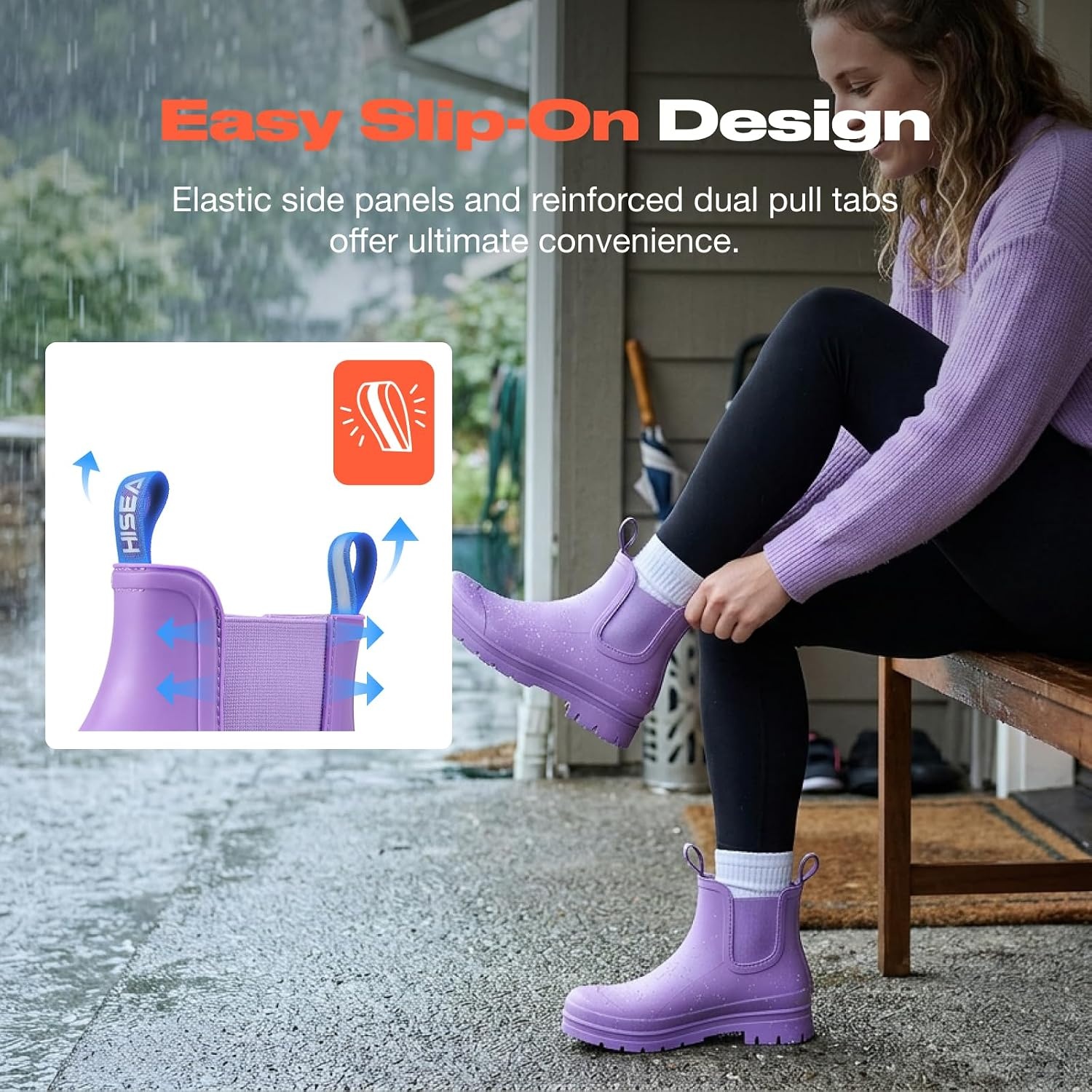 image:imageHISEA Womens Short Rain Boots Waterproof Chelsea Boots Fashion Ankle Rubber Garden Shoes NonSlip Matte PVC Rainboots Lightweight Outdoor Work Booties for Gardening Farming WalkingLavender Violet