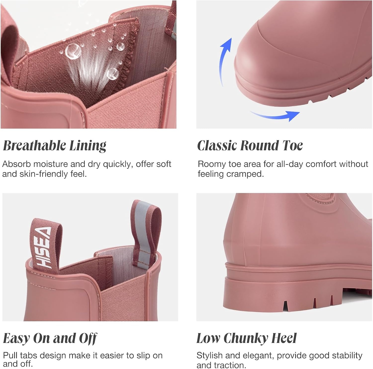 image:imageHISEA Womens Short Rain Boots Waterproof Chelsea Boots Fashion Ankle Rubber Garden Shoes NonSlip Matte PVC Rainboots Lightweight Outdoor Work Booties for Gardening Farming WalkingHawthorn Red