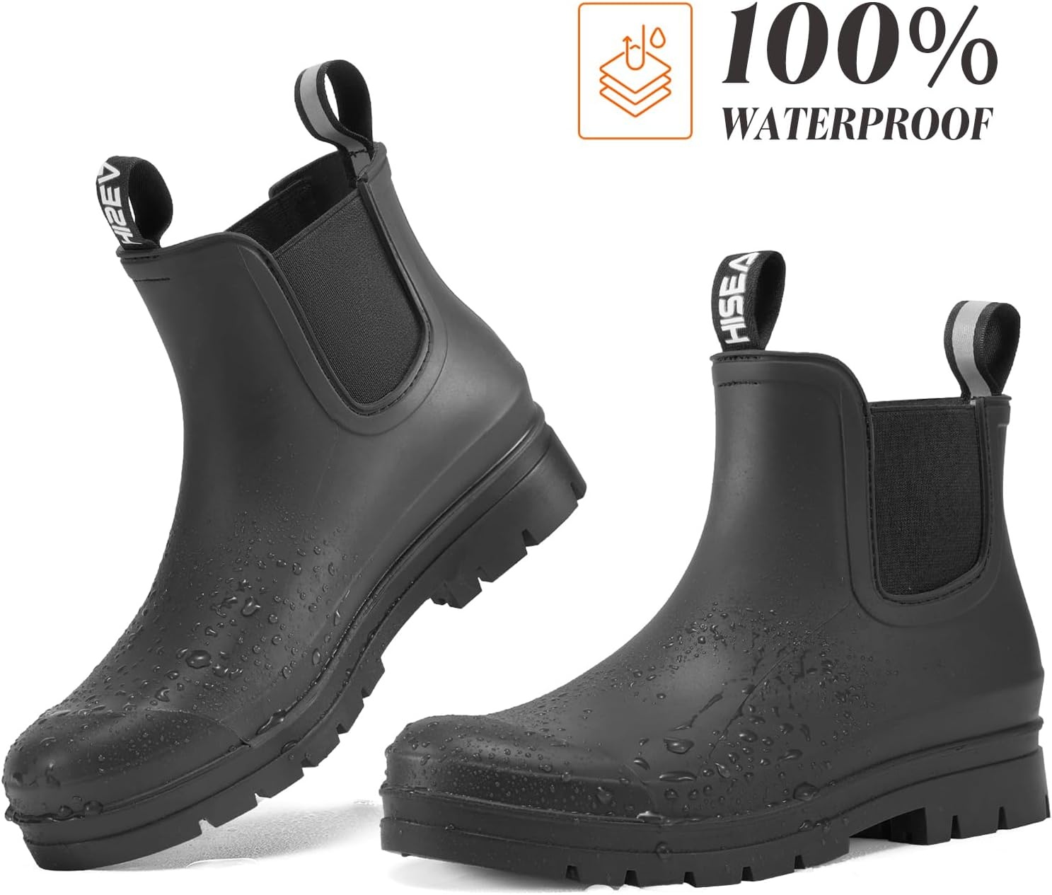 image:imageHISEA Womens Short Rain Boots Waterproof Chelsea Boots Fashion Ankle Rubber Garden Shoes NonSlip Matte PVC Rainboots Lightweight Outdoor Work Booties for Gardening Farming WalkingBlack