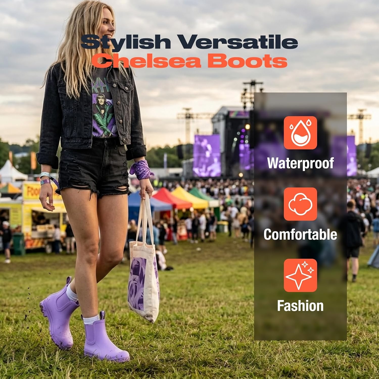 image:imageHISEA Womens Short Rain Boots Waterproof Chelsea Boots Fashion Ankle Rubber Garden Shoes NonSlip Matte PVC Rainboots Lightweight Outdoor Work Booties for Gardening Farming WalkingLavender Violet