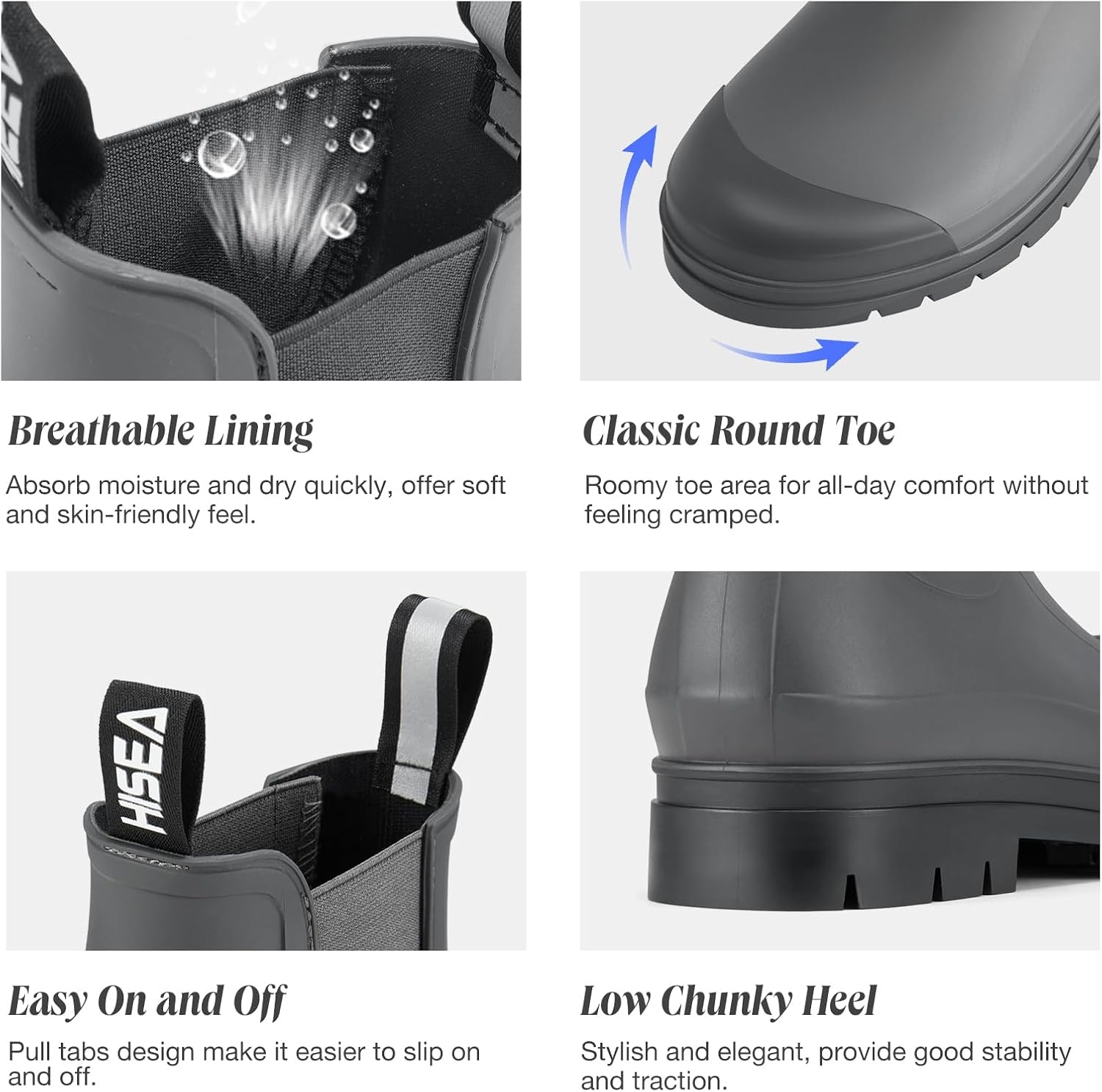 image:imageHISEA Womens Short Rain Boots Waterproof Chelsea Boots Fashion Ankle Rubber Garden Shoes NonSlip Matte PVC Rainboots Lightweight Outdoor Work Booties for Gardening Farming WalkingGrey