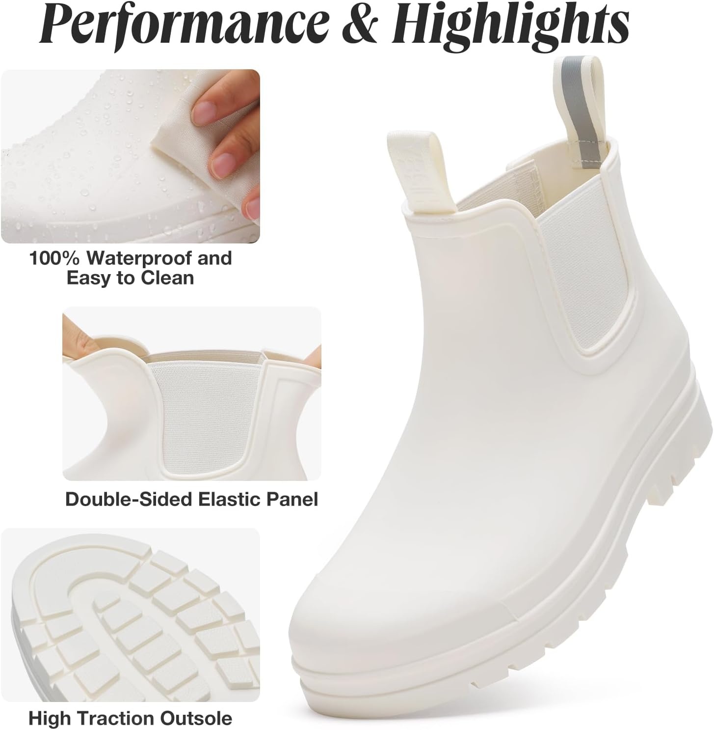 image:imageHISEA Womens Short Rain Boots Waterproof Chelsea Boots Fashion Ankle Rubber Garden Shoes NonSlip Matte PVC Rainboots Lightweight Outdoor Work Booties for Gardening Farming WalkingWhite