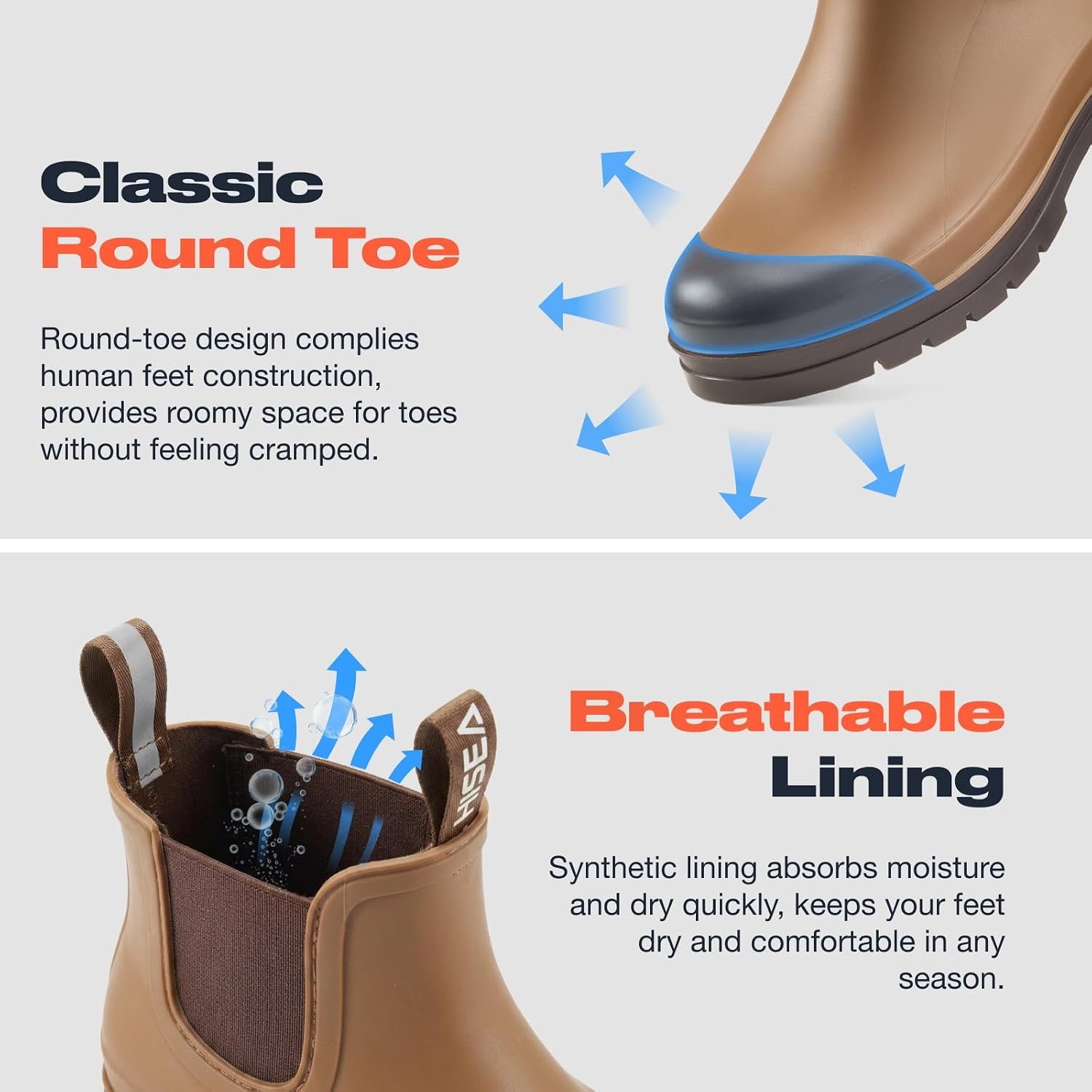 image:imageHISEA Womens Short Rain Boots Waterproof Chelsea Boots Fashion Ankle Rubber Garden Shoes NonSlip Matte PVC Rainboots Lightweight Outdoor Work Booties for Gardening Farming WalkingBrown