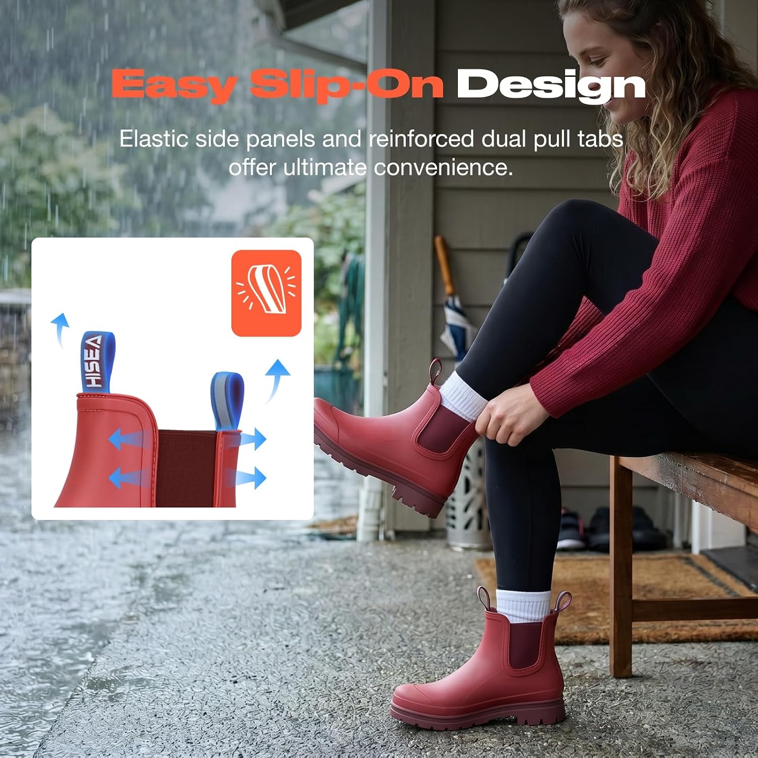 image:imageHISEA Womens Short Rain Boots Waterproof Chelsea Boots Fashion Ankle Rubber Garden Shoes NonSlip Matte PVC Rainboots Lightweight Outdoor Work Booties for Gardening Farming WalkingBurgundy Red