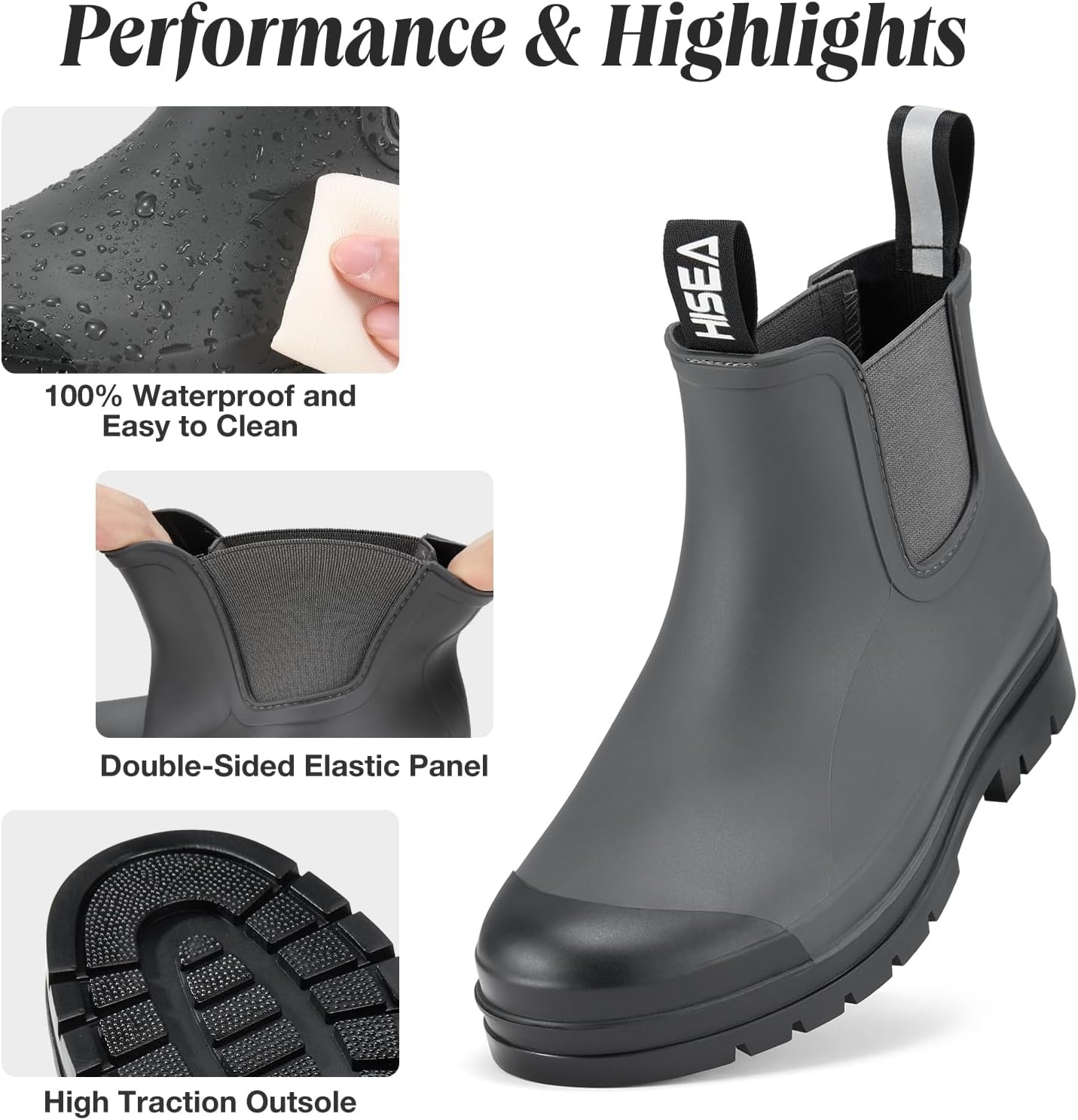 image:imageHISEA Womens Short Rain Boots Waterproof Chelsea Boots Fashion Ankle Rubber Garden Shoes NonSlip Matte PVC Rainboots Lightweight Outdoor Work Booties for Gardening Farming WalkingGrey