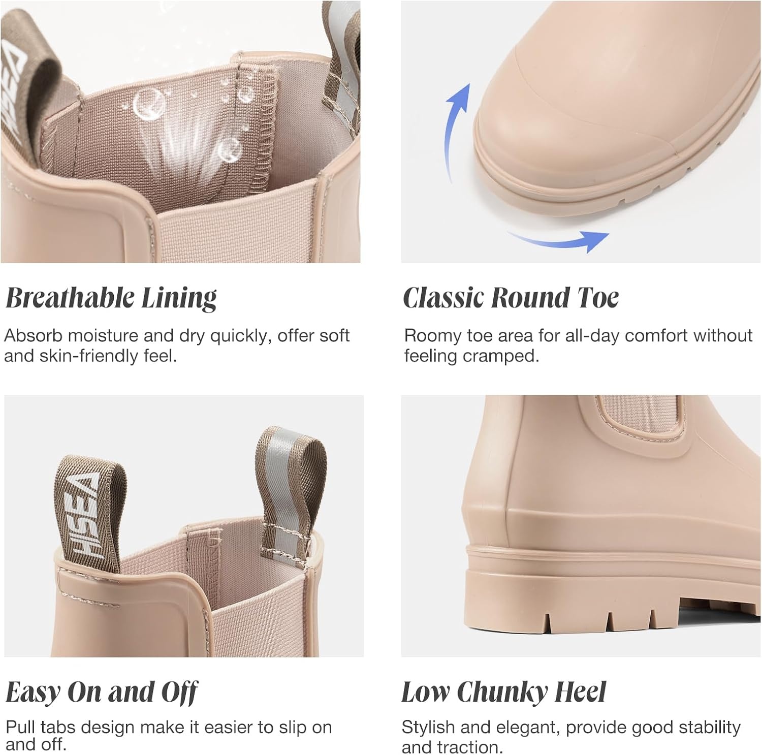 image:imageHISEA Womens Short Rain Boots Waterproof Chelsea Boots Fashion Ankle Rubber Garden Shoes NonSlip Matte PVC Rainboots Lightweight Outdoor Work Booties for Gardening Farming WalkingNude