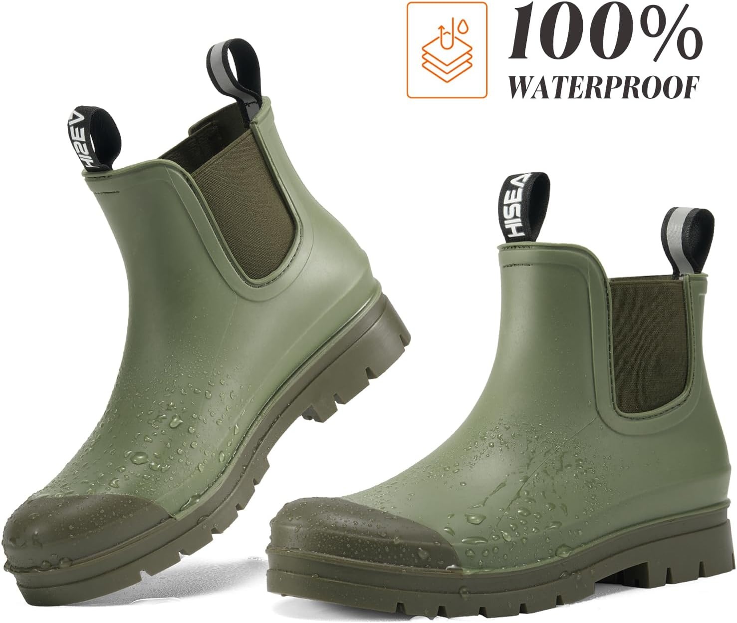 image:imageHISEA Womens Short Rain Boots Waterproof Chelsea Boots Fashion Ankle Rubber Garden Shoes NonSlip Matte PVC Rainboots Lightweight Outdoor Work Booties for Gardening Farming WalkingOlive Green