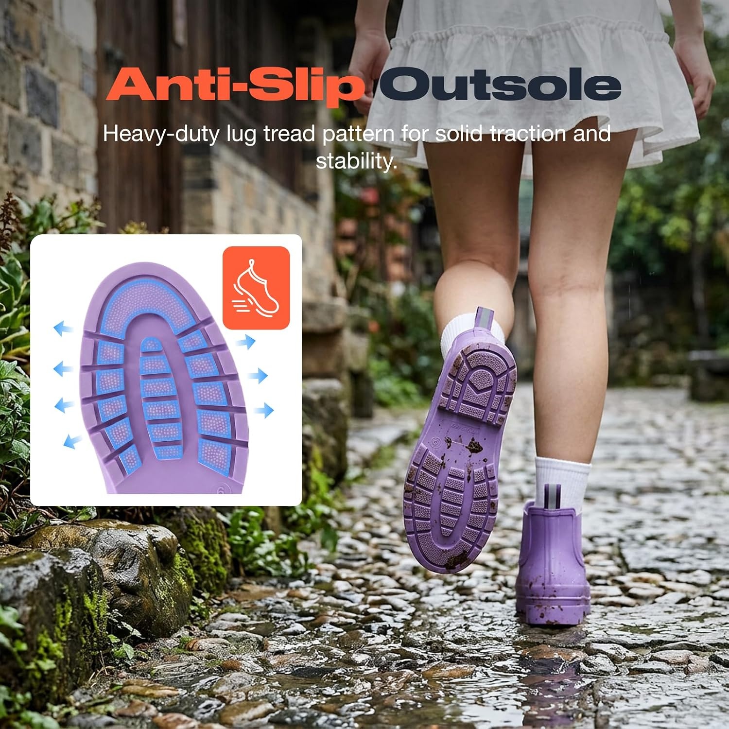 image:imageHISEA Womens Short Rain Boots Waterproof Chelsea Boots Fashion Ankle Rubber Garden Shoes NonSlip Matte PVC Rainboots Lightweight Outdoor Work Booties for Gardening Farming WalkingLavender Violet