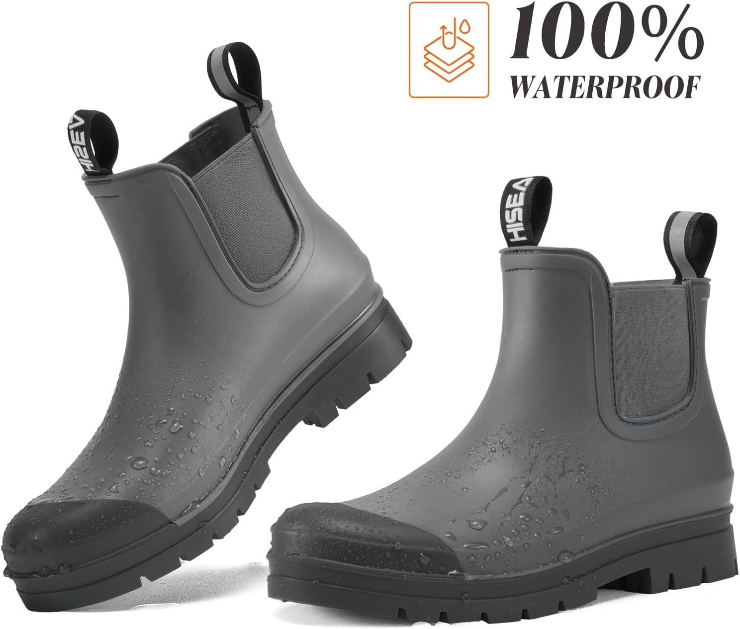 image:imageHISEA Womens Short Rain Boots Waterproof Chelsea Boots Fashion Ankle Rubber Garden Shoes NonSlip Matte PVC Rainboots Lightweight Outdoor Work Booties for Gardening Farming WalkingGrey