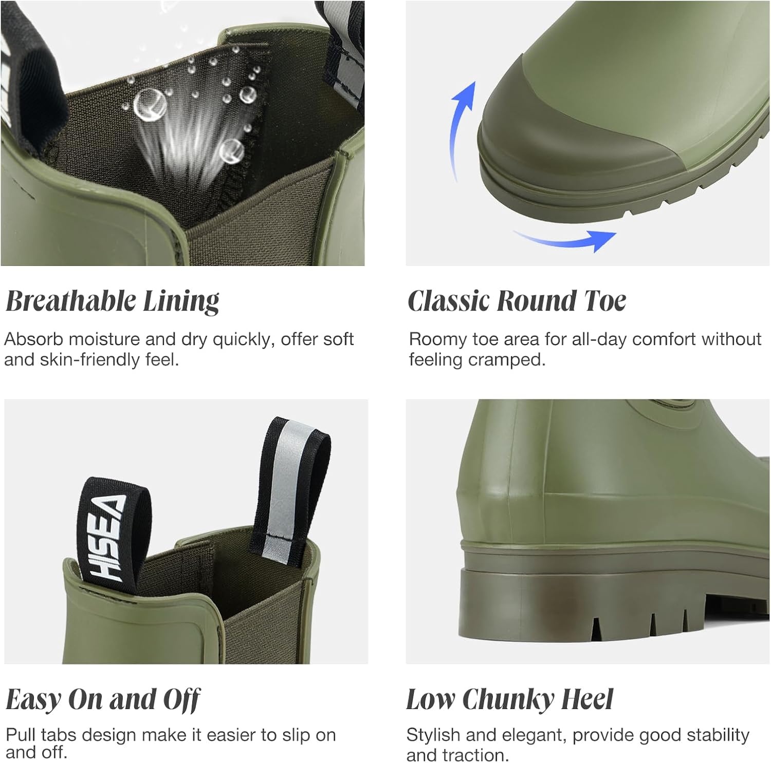 image:imageHISEA Womens Short Rain Boots Waterproof Chelsea Boots Fashion Ankle Rubber Garden Shoes NonSlip Matte PVC Rainboots Lightweight Outdoor Work Booties for Gardening Farming WalkingOlive Green