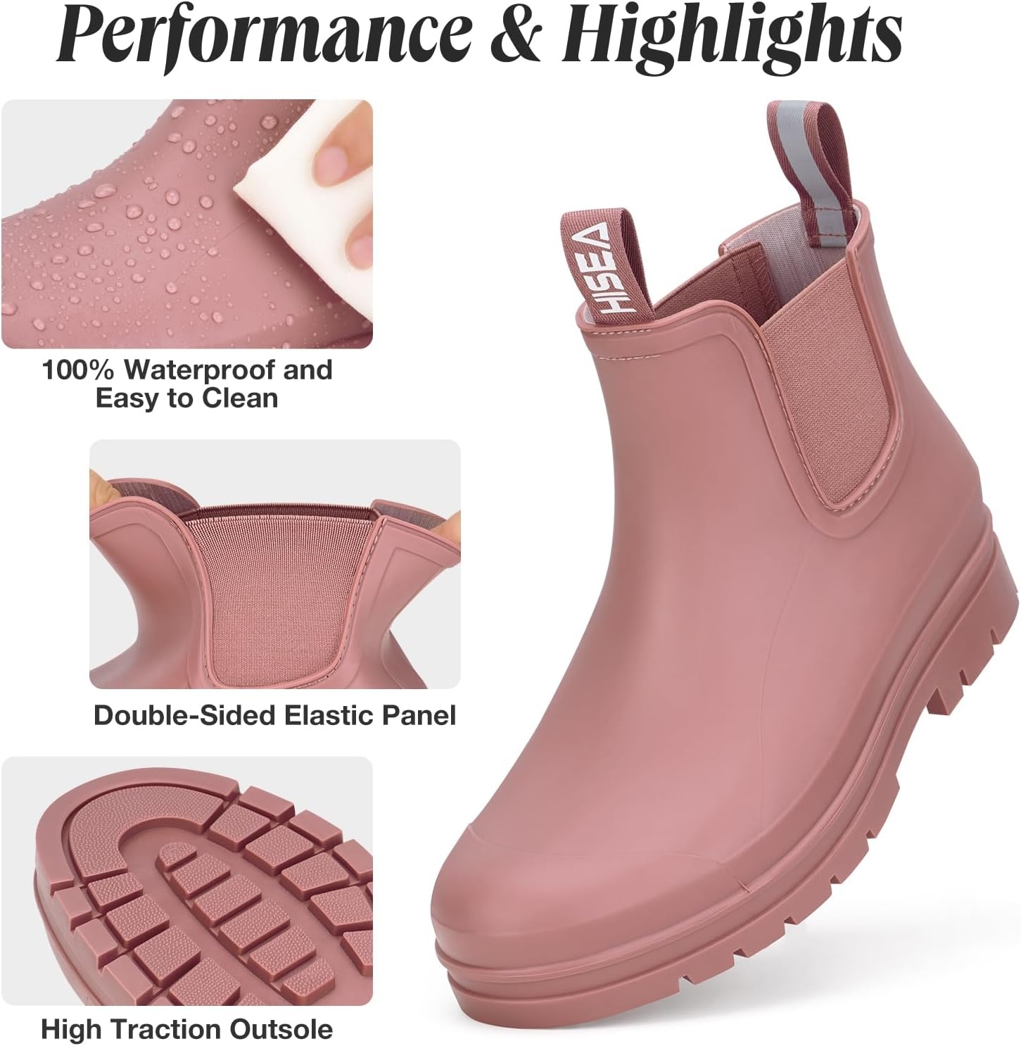 image:imageHISEA Womens Short Rain Boots Waterproof Chelsea Boots Fashion Ankle Rubber Garden Shoes NonSlip Matte PVC Rainboots Lightweight Outdoor Work Booties for Gardening Farming WalkingHawthorn Red