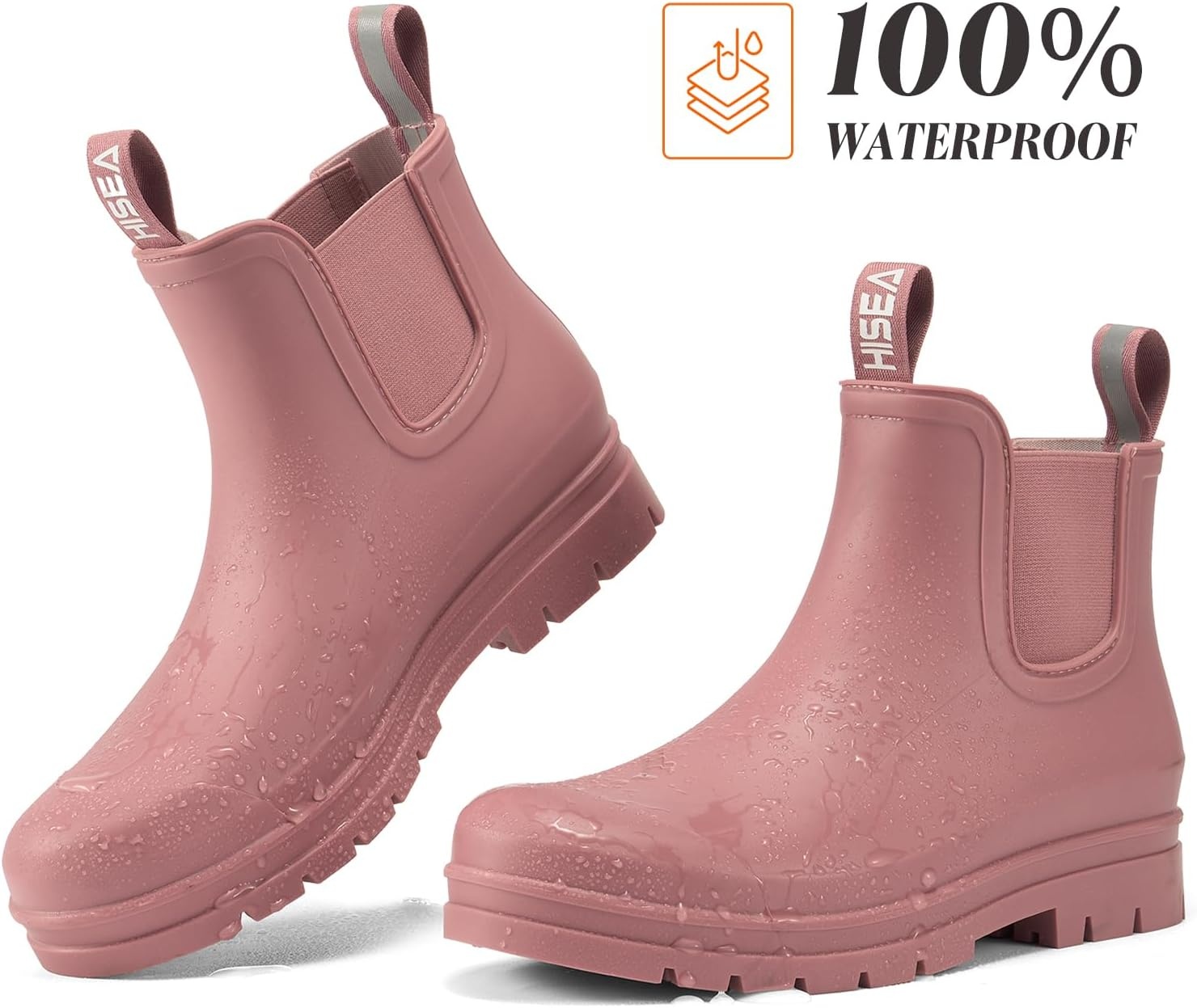 image:imageHISEA Womens Short Rain Boots Waterproof Chelsea Boots Fashion Ankle Rubber Garden Shoes NonSlip Matte PVC Rainboots Lightweight Outdoor Work Booties for Gardening Farming WalkingHawthorn Red