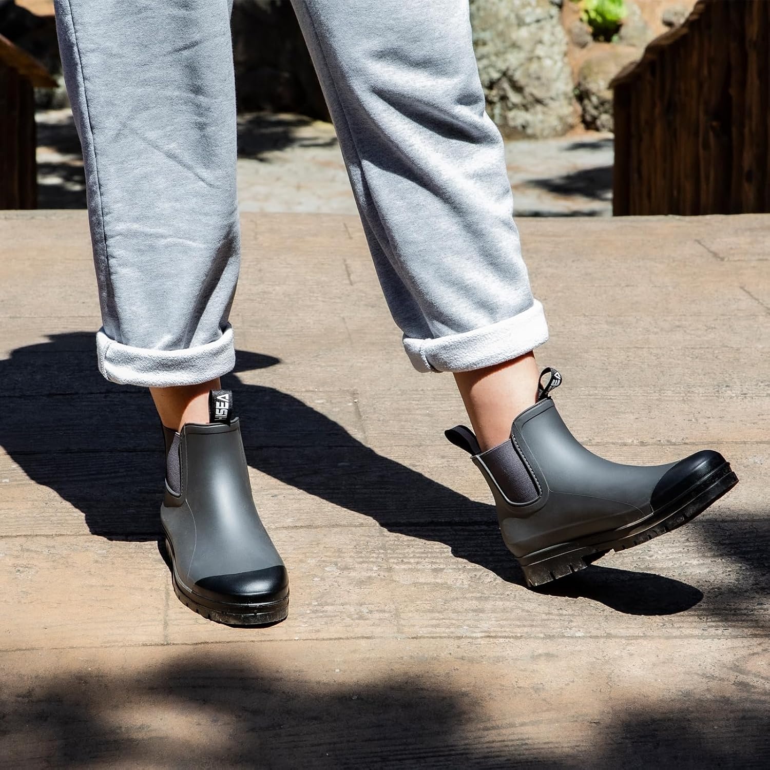 image:imageHISEA Womens Short Rain Boots Waterproof Chelsea Boots Fashion Ankle Rubber Garden Shoes NonSlip Matte PVC Rainboots Lightweight Outdoor Work Booties for Gardening Farming WalkingGrey